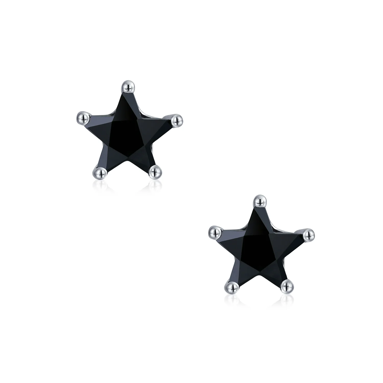 Small Celestial USA Black CZ Star Stud Earrings for Men, Sterling Silver 7, 6 MM - Image 2