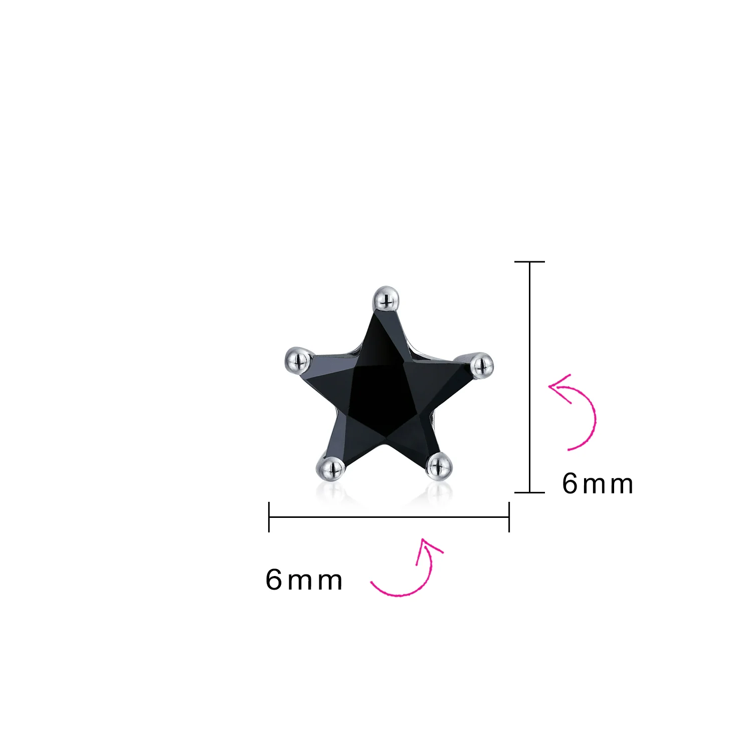 Small Celestial USA Black CZ Star Stud Earrings for Men, Sterling Silver 7, 6 MM - Image 5