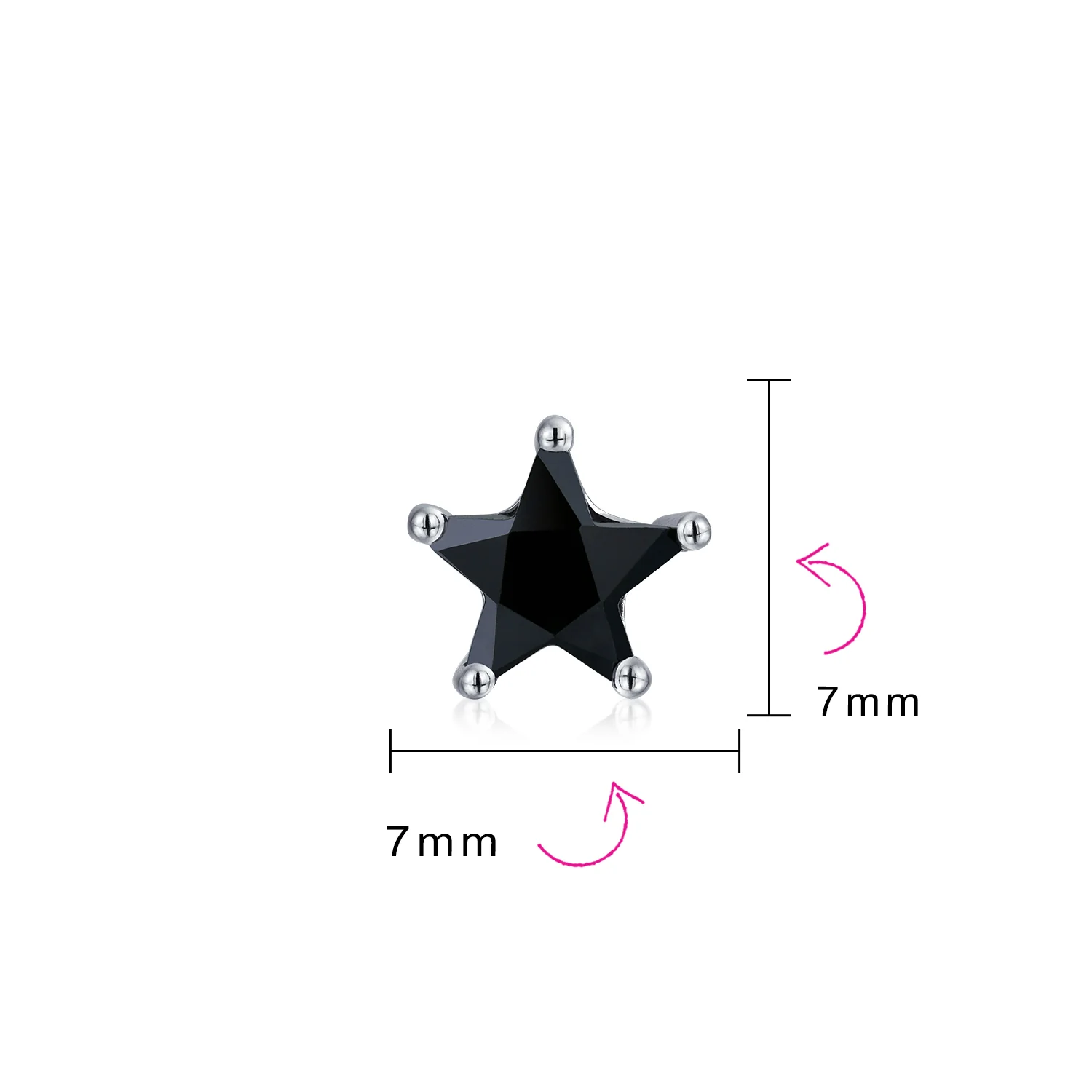 Small Celestial USA Black CZ Star Stud Earrings for Men, Sterling Silver 7, 6 MM - Image 6