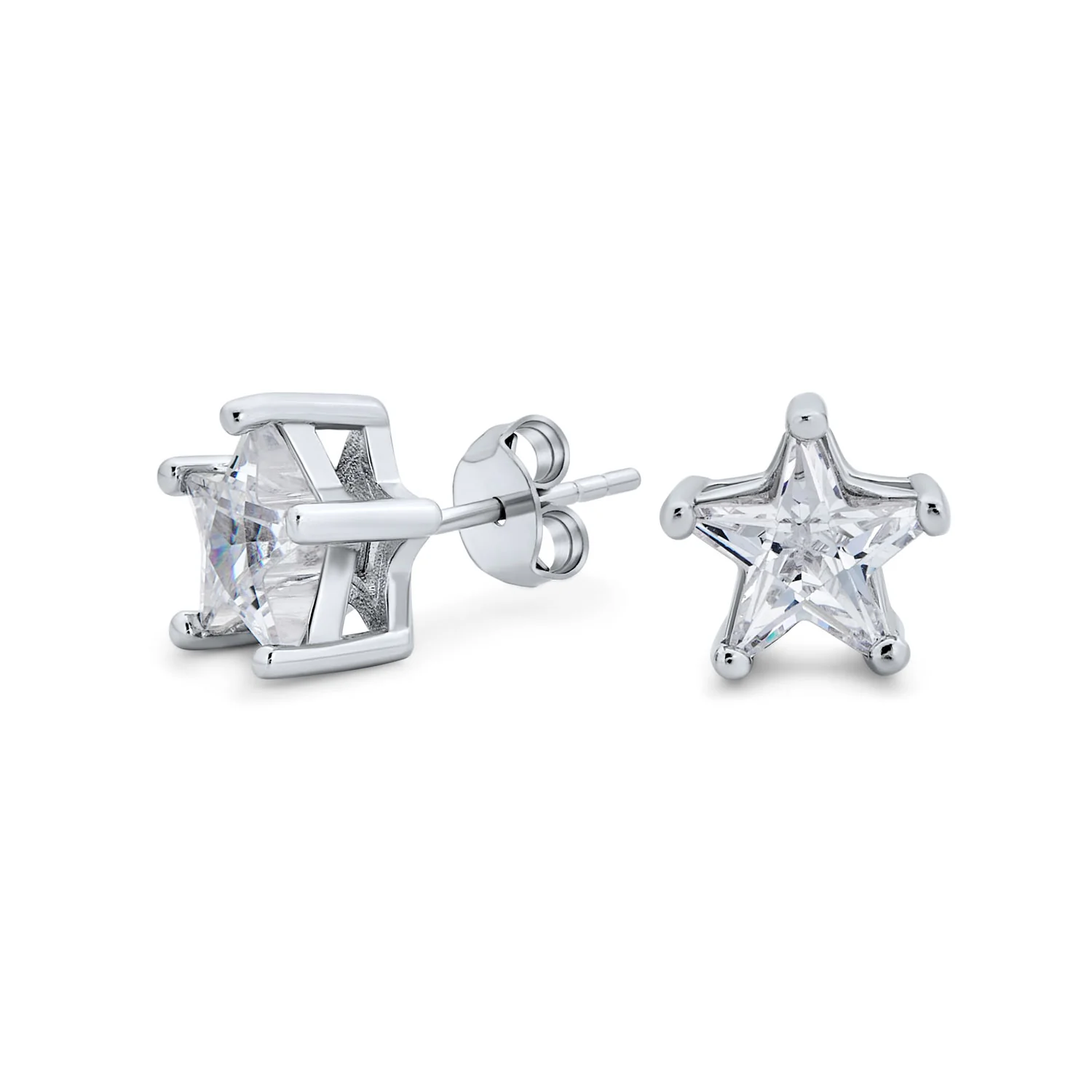 Small Celestial USA CZ Star Stud Earrings for Men, Sterling Silver, 7-6 MM