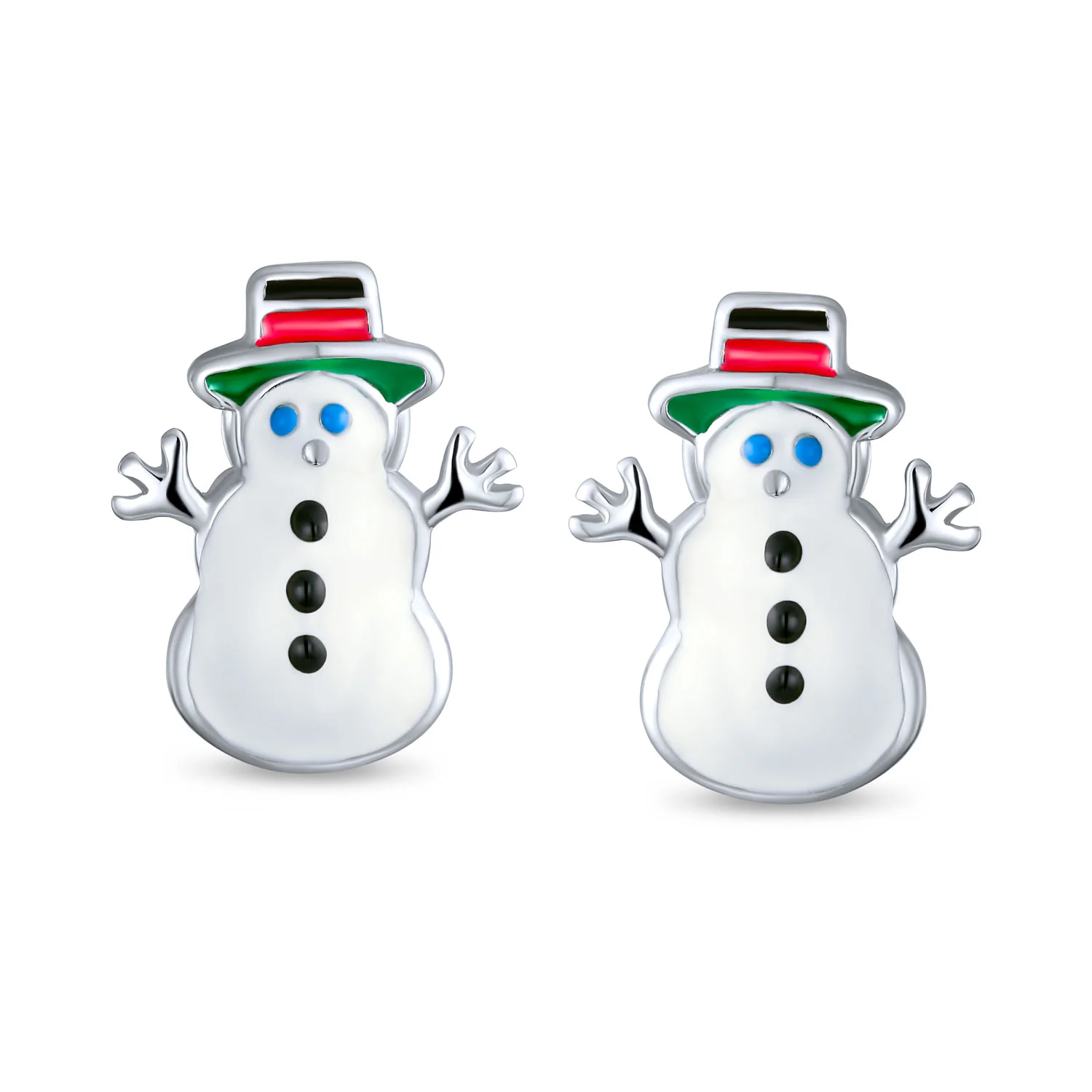 Small Fun Holiday Cartoon Christmas Snowman Stud Earrings in Sterling Silver - Image 2