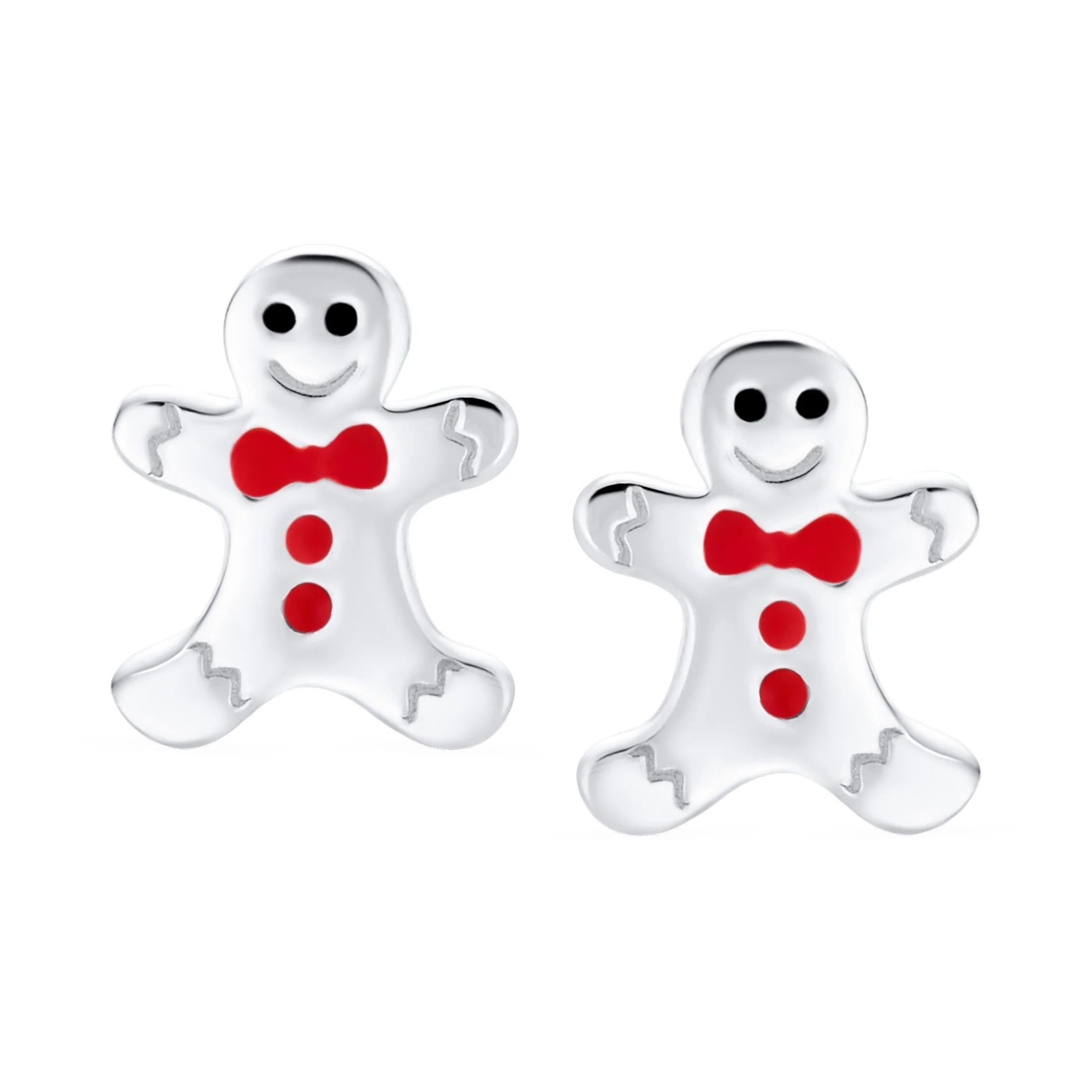 Small Fun Holiday Cartoon Christmas Gingerbread Man Stud Earrings Silver - Image 2