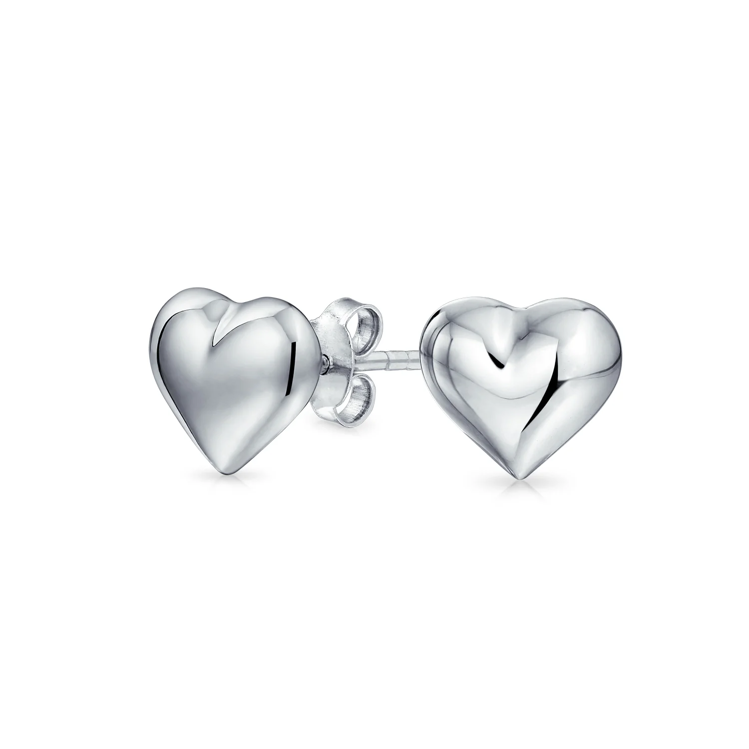 Small Heart Shaped Puffed Stud Earrings for Girlfriend, Sterling Silver 8MM