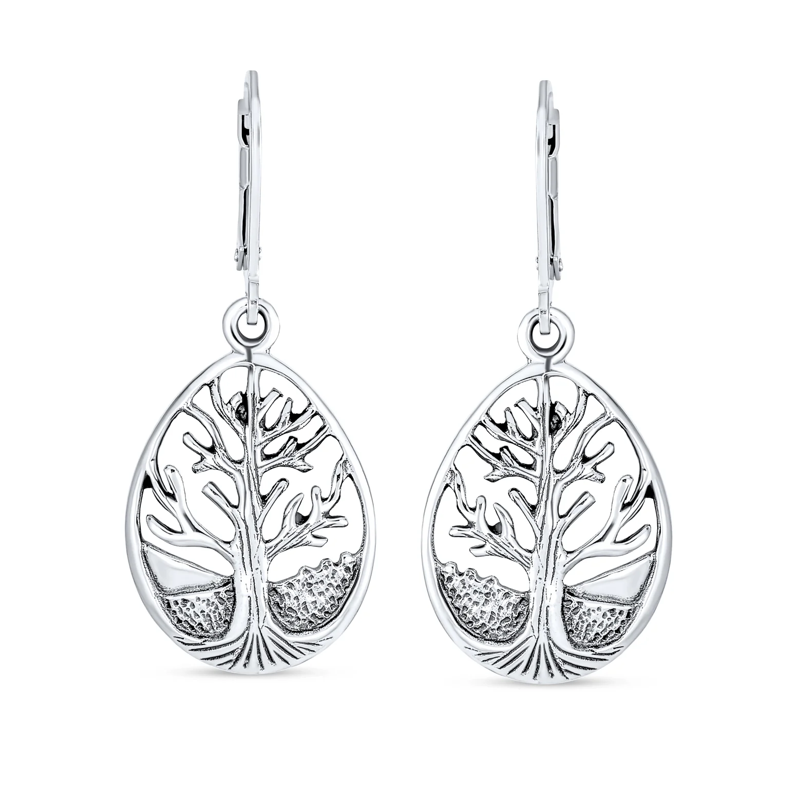 Small Round Circle Family Tree Dangle Earrings  Sterling Silver Nature - Image 2