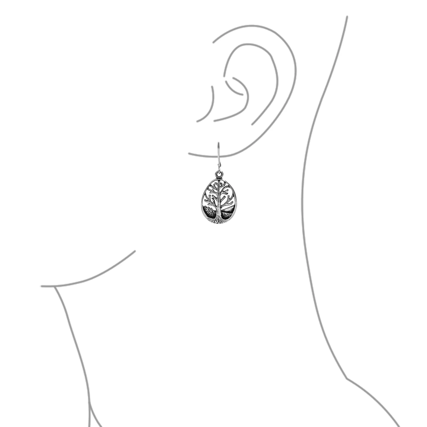 Small Round Circle Family Tree Dangle Earrings  Sterling Silver Nature - Image 3