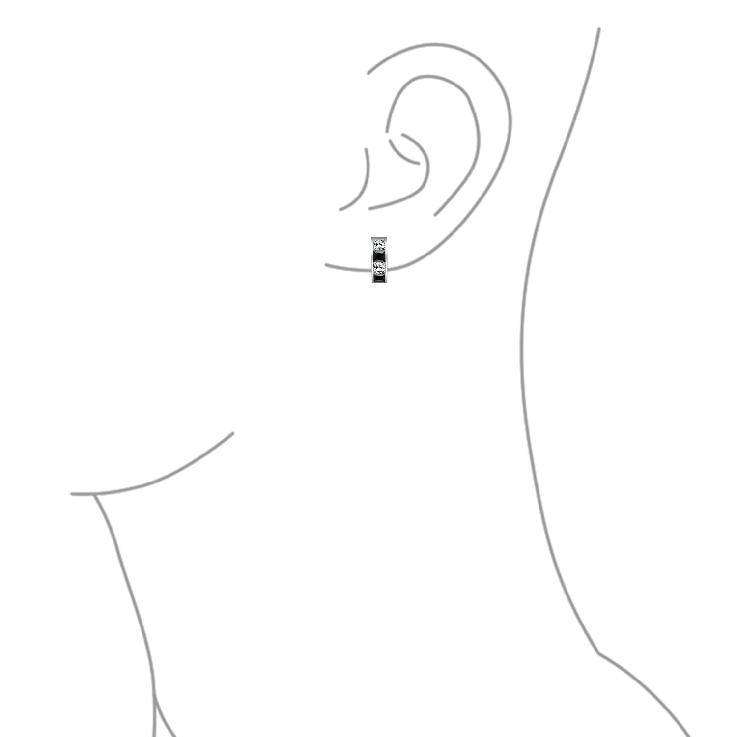 Small Square Black White CZ Hoop Earrings Princess Cut Sterling Silver Men - Image 3