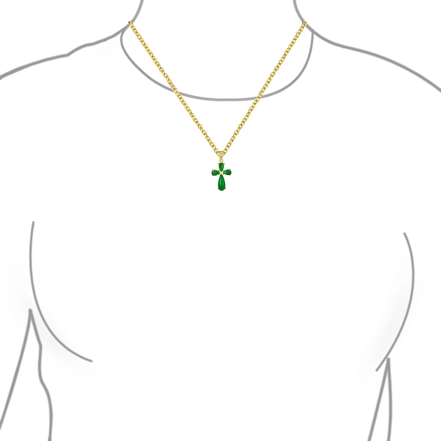 Religious Cabochon Gemstones Multi Color Jade Cross Pendant Necklace .925 Sterling Silver - Image 5