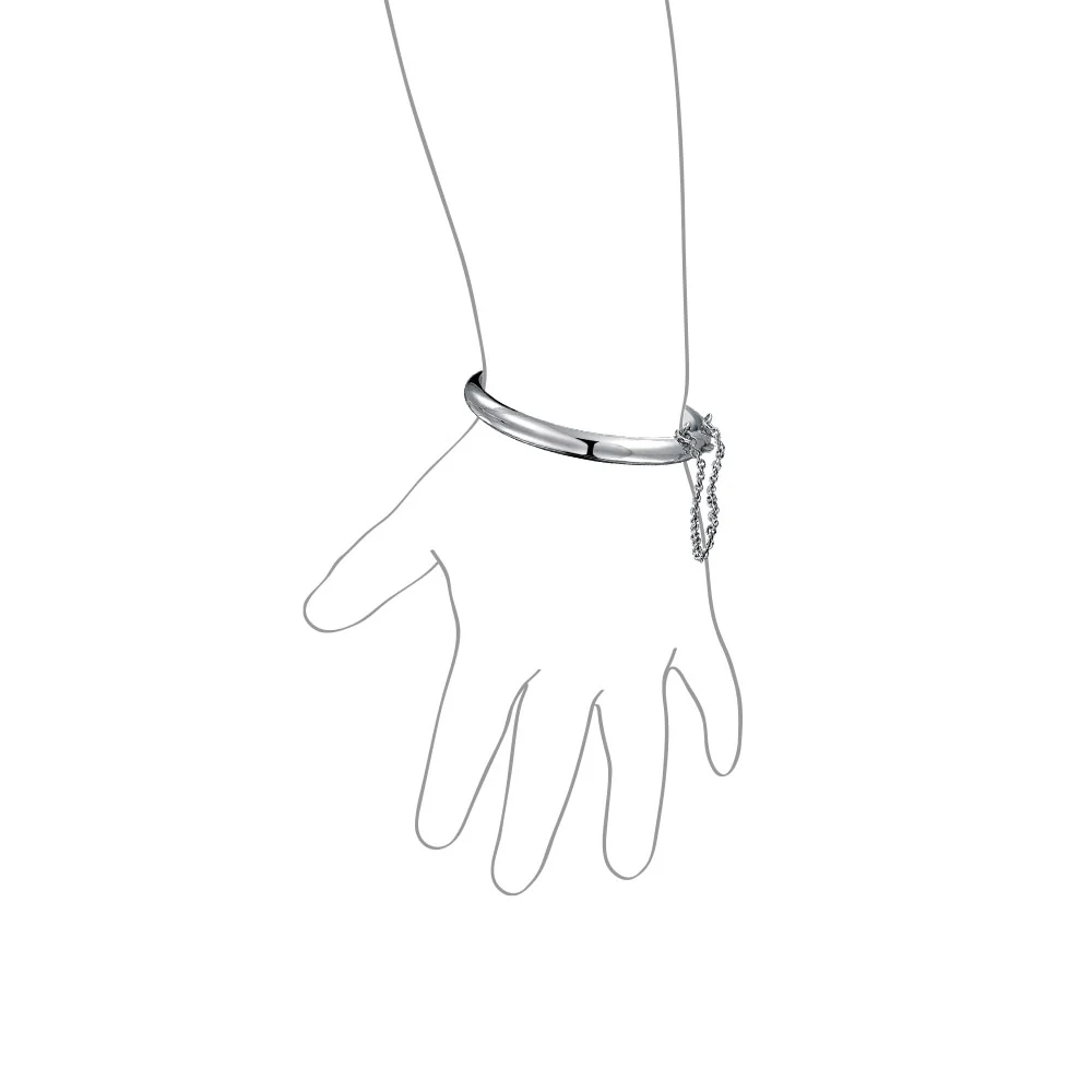 Small Wrist 5" Stackable Dome Bangle Bracelet with Safety Chain, Sterling Silver - Image 4