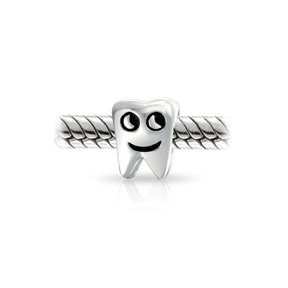 Smiling Tooth Fairy Charm Bead in Oxidized Sterling Silver for European Bracelet - Image 3