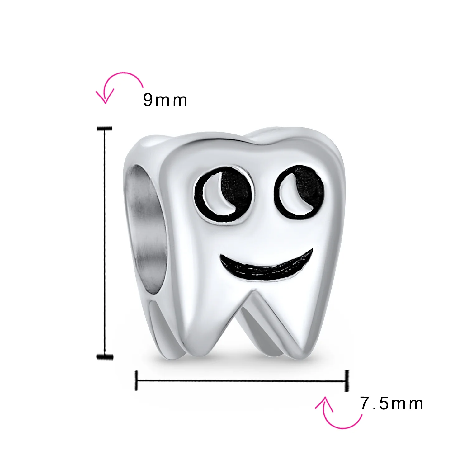 Smiling Tooth Fairy Charm Bead in Oxidized Sterling Silver for European Bracelet - Image 4