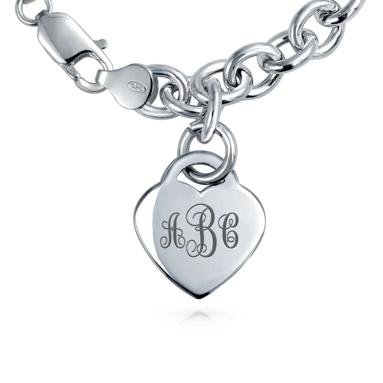 Substantial Solid Romantic Heart Shape Tag Charm Bracelet .925 Sterling Silver 7.5 Inch - Image 6