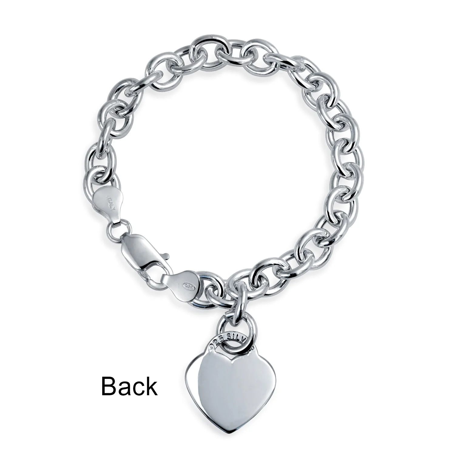 Substantial Solid Romantic Heart Shape Tag Charm Bracelet .925 Sterling Silver 7.5 Inch - Image 8