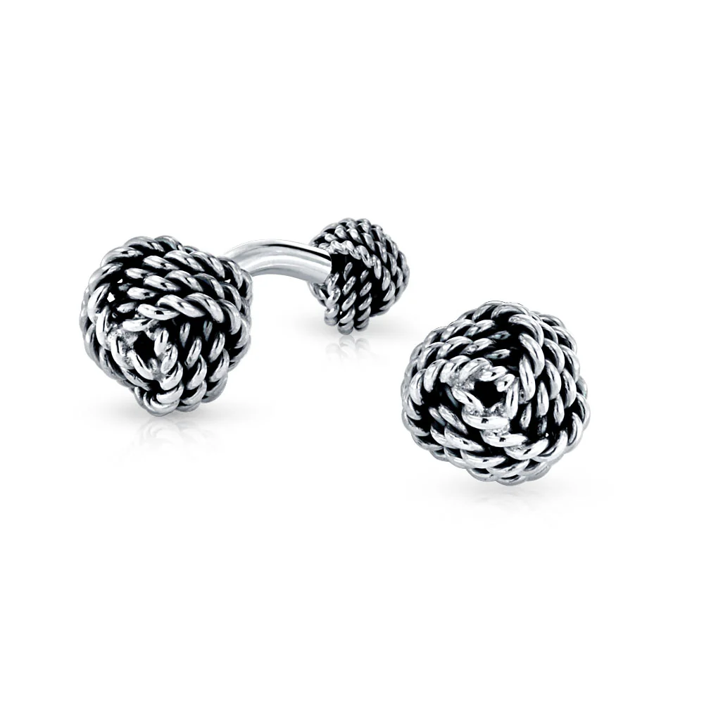 Solid Double Sided Twisted Love Knot Cufflinks for Dad Groomsmen .925 Sterling Silver Gift