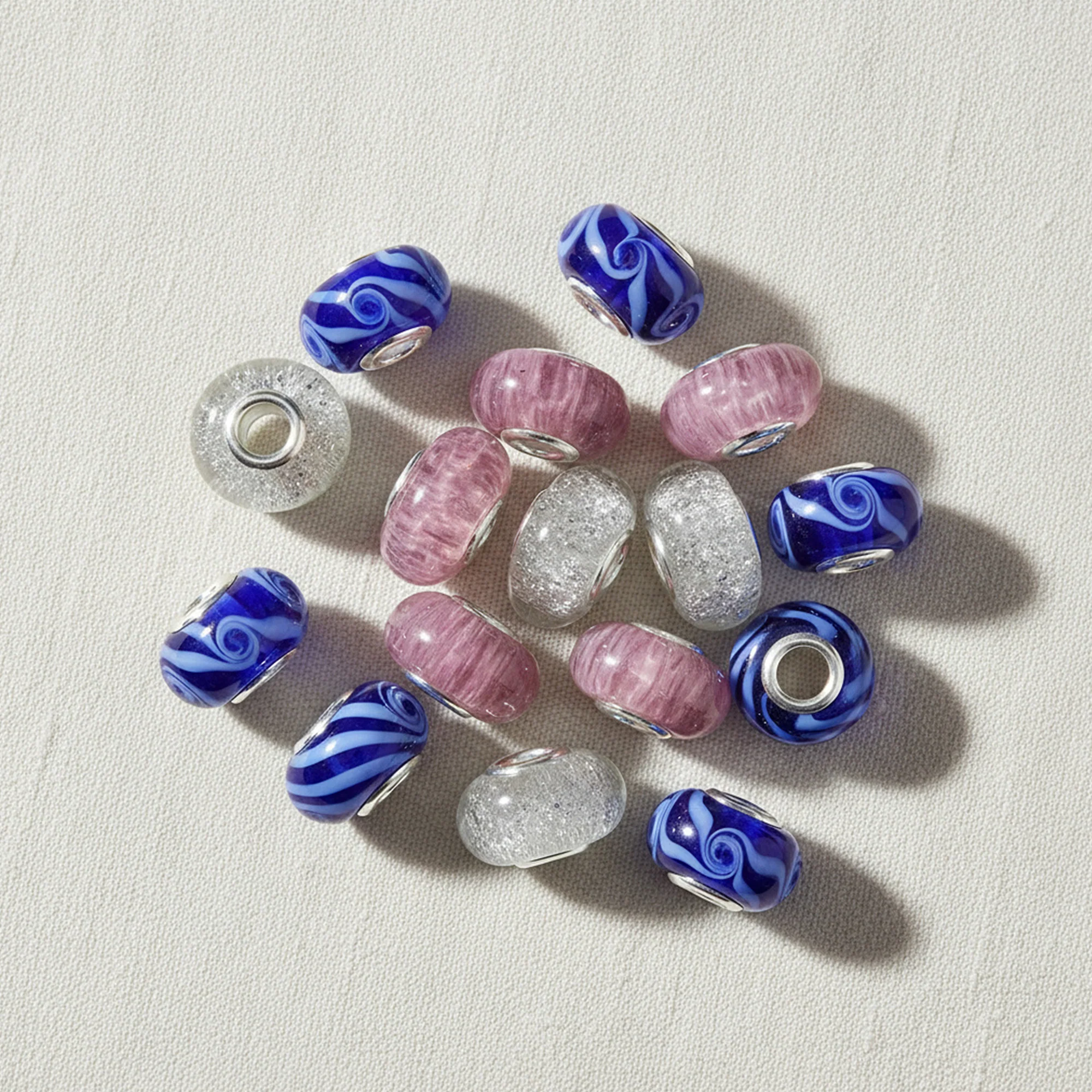 Solid Pink Mauve Murano Glass Charm Bead with Sterling Silver Core for Bracelets - Image 3