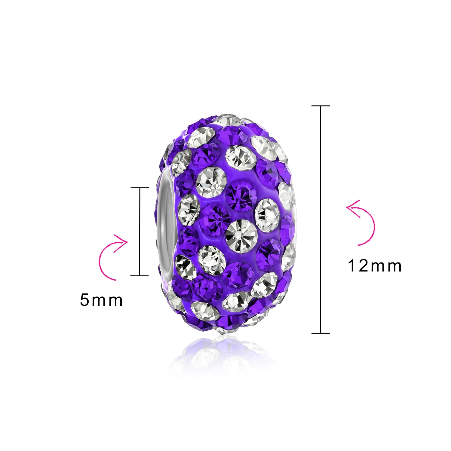 Green White Striped Crystal Bead Charm for European Bracelet Silver Core - Image 10