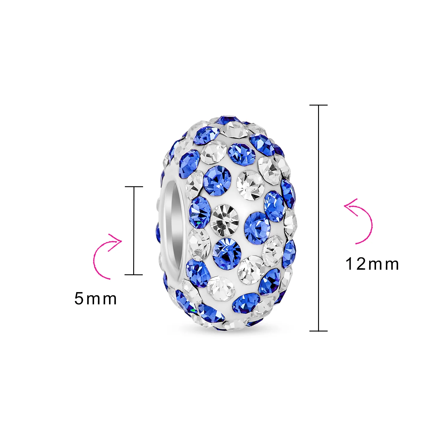Green White Striped Crystal Bead Charm for European Bracelet Silver Core - Image 11