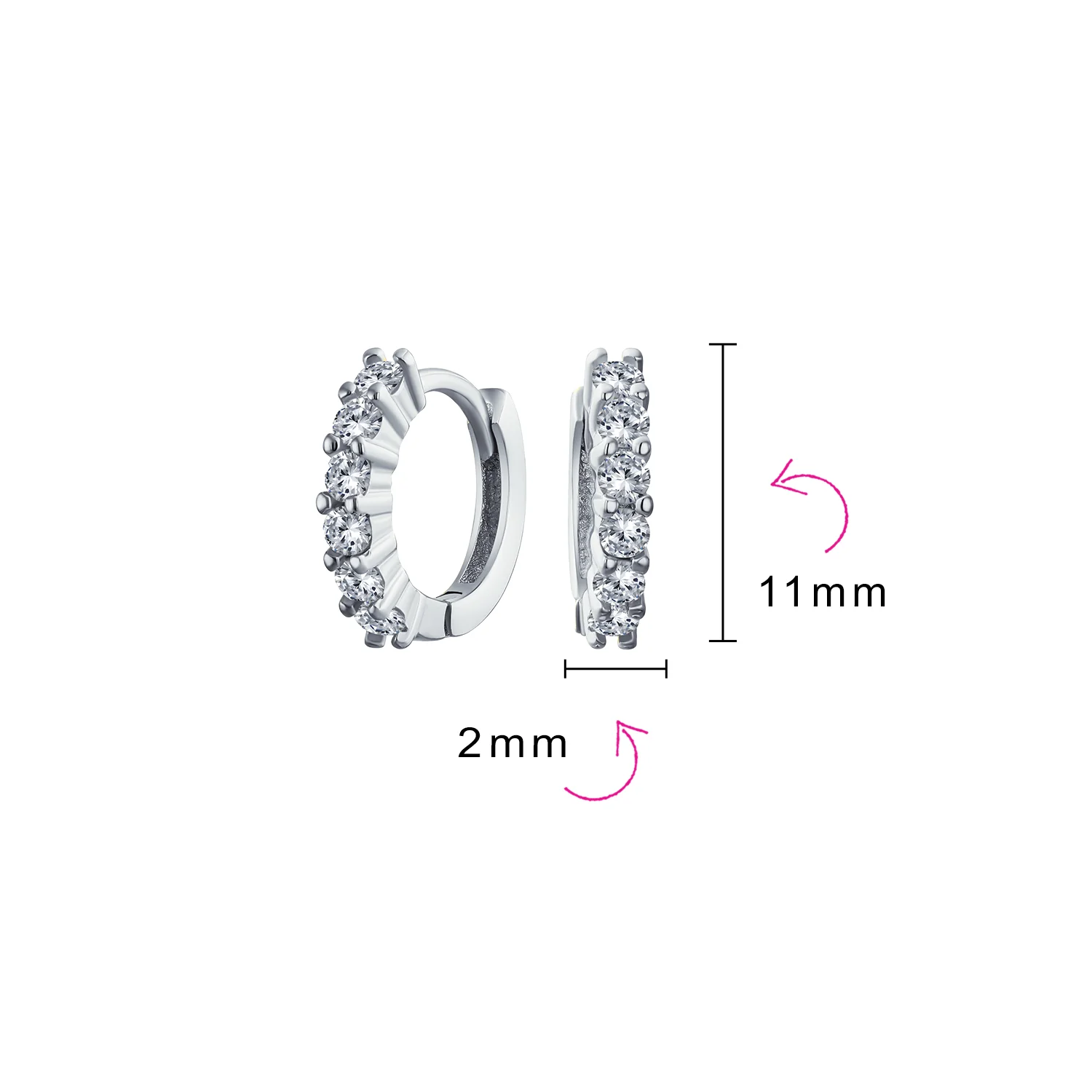 Solitaire CZ Hoop Earrings Men Round Cubic Zirconia Rose Gold Sterling Silver - Image 4