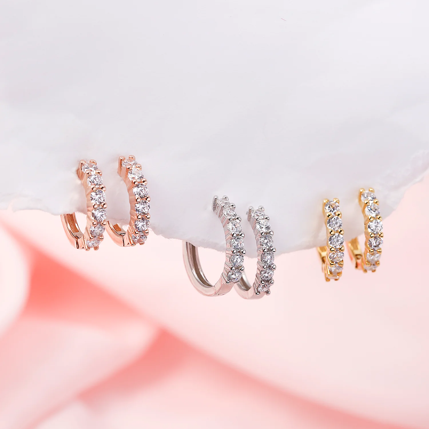 Solitaire CZ Hoop Earrings Men Round Cubic Zirconia Rose Gold Sterling Silver - Image 5