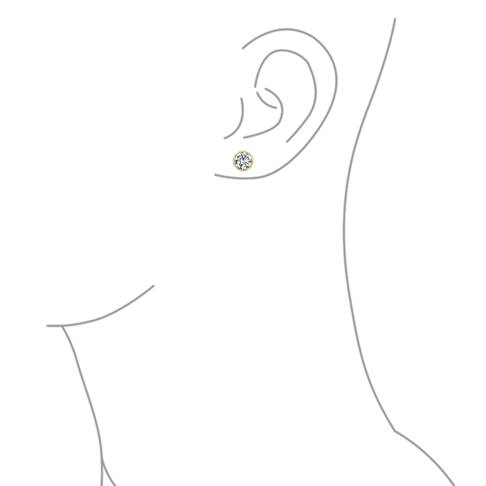 Set of 2 Crown Basket Clear CZ Stud Earrings Gold Plated Sterling Silver 6MM - Image 3