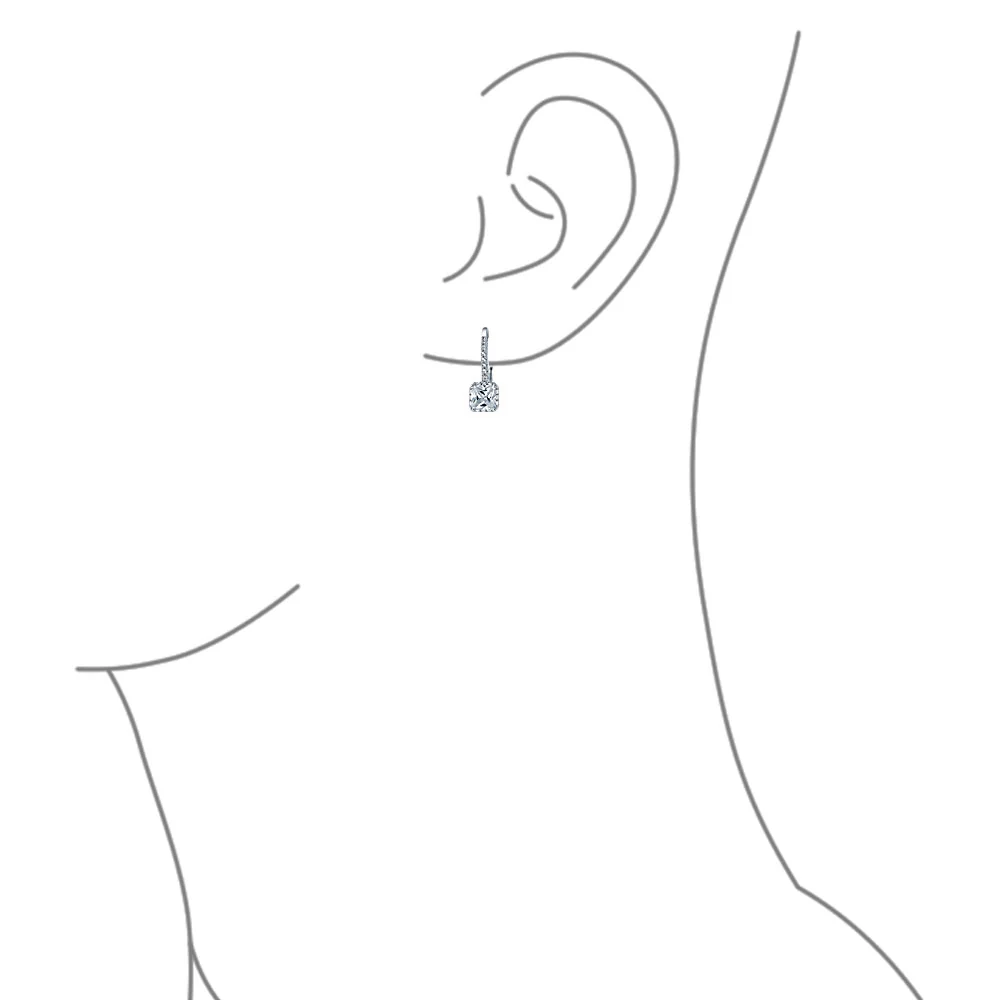 Solitaire Princess Square CZ Drop Earrings Sterling Silver - Image 3