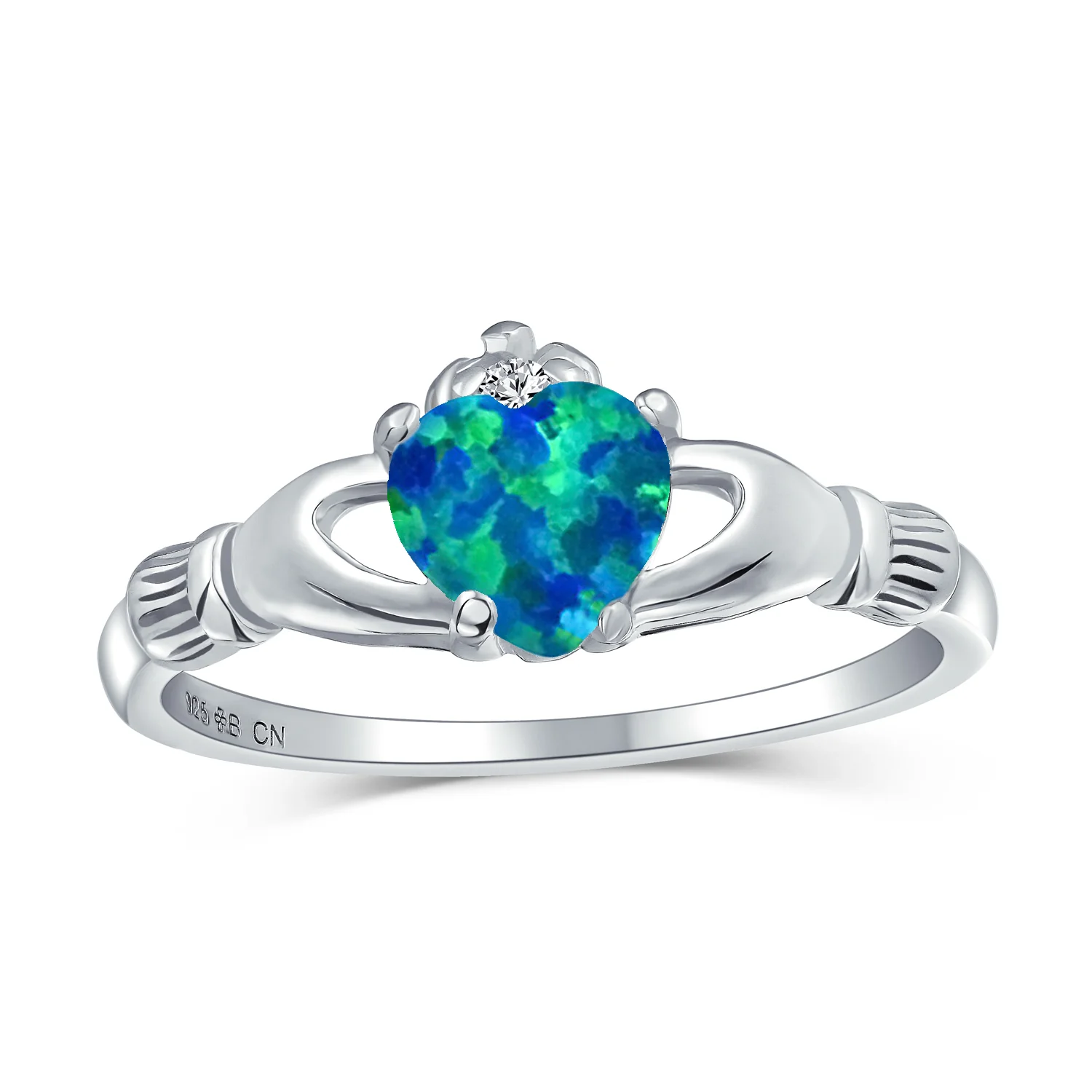 BFF Celtic Friendship Couples Promise Created Opal Claddagh Ring Sterling Silver - Image 2