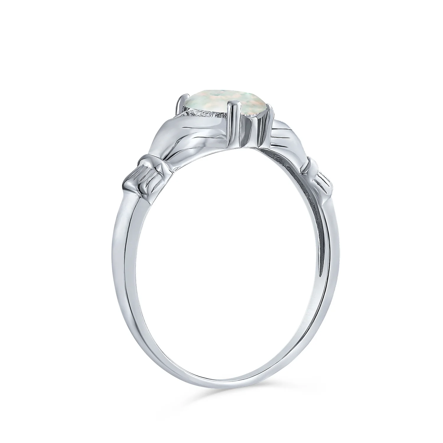 BFF Celtic Friendship Couples Promise Created Opal Claddagh Ring Sterling Silver - Image 3