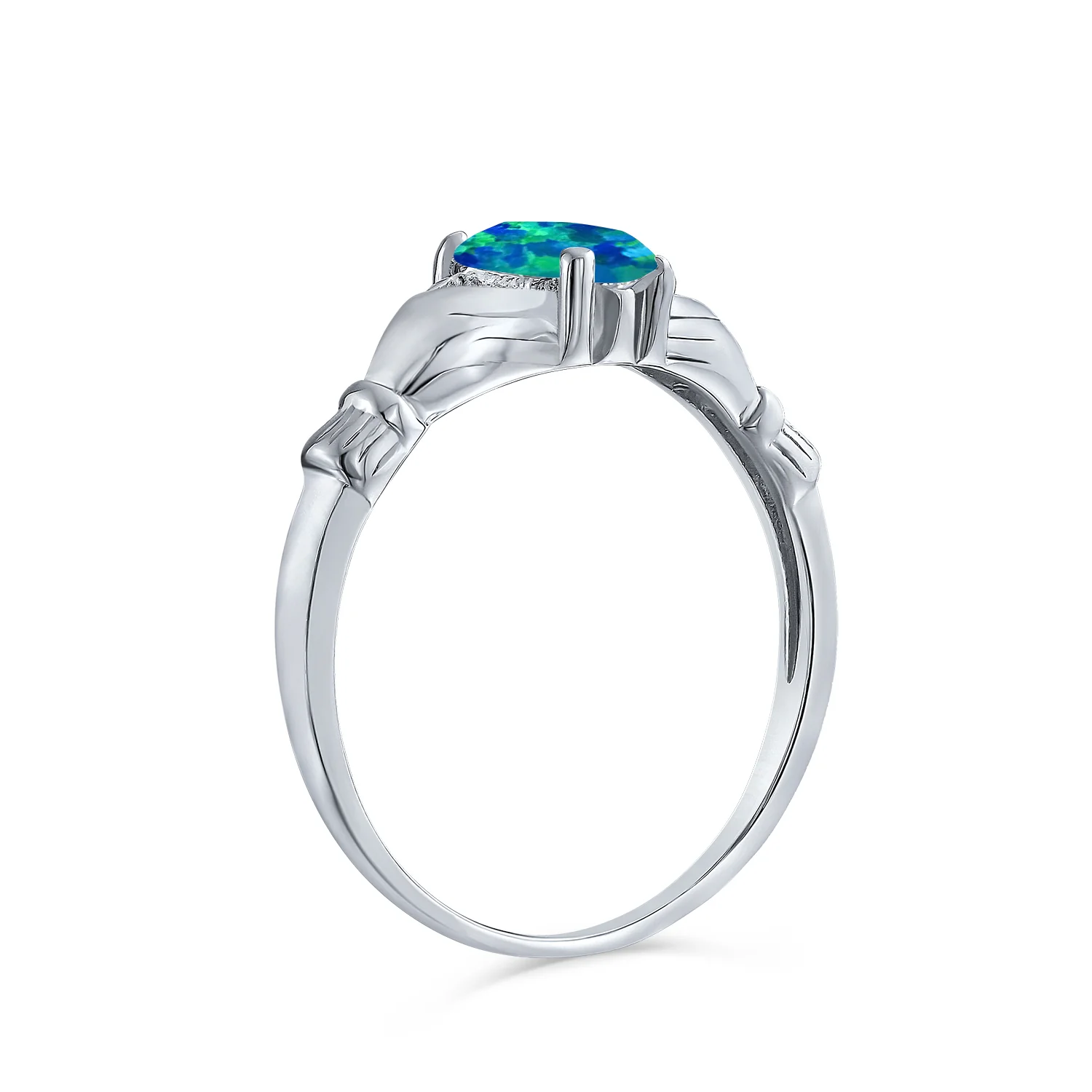 BFF Celtic Friendship Couples Promise Created Opal Claddagh Ring Sterling Silver - Image 4