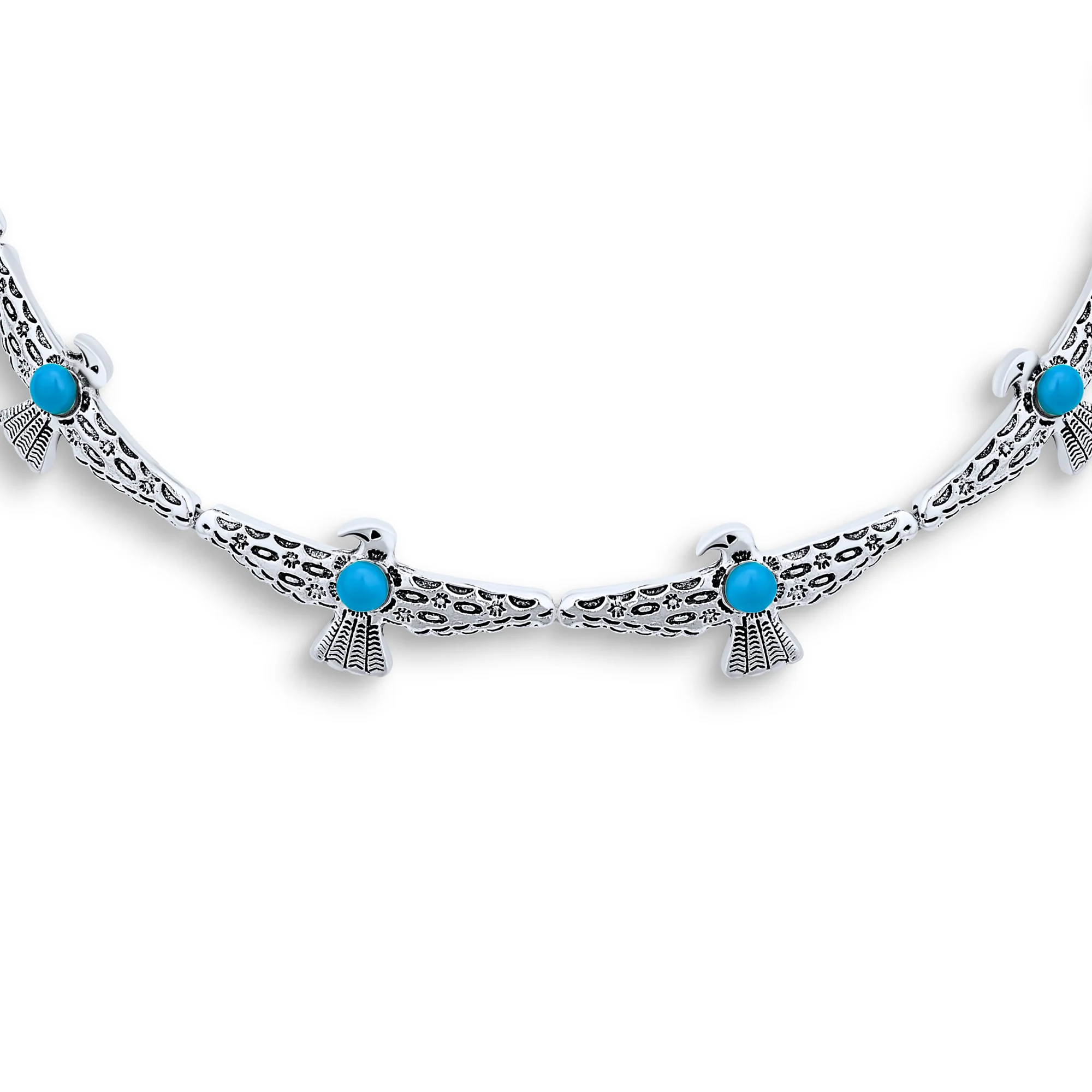 Choker Necklace and Compressed Turquoise Hoop Earrings Jewelry Set - Image 4