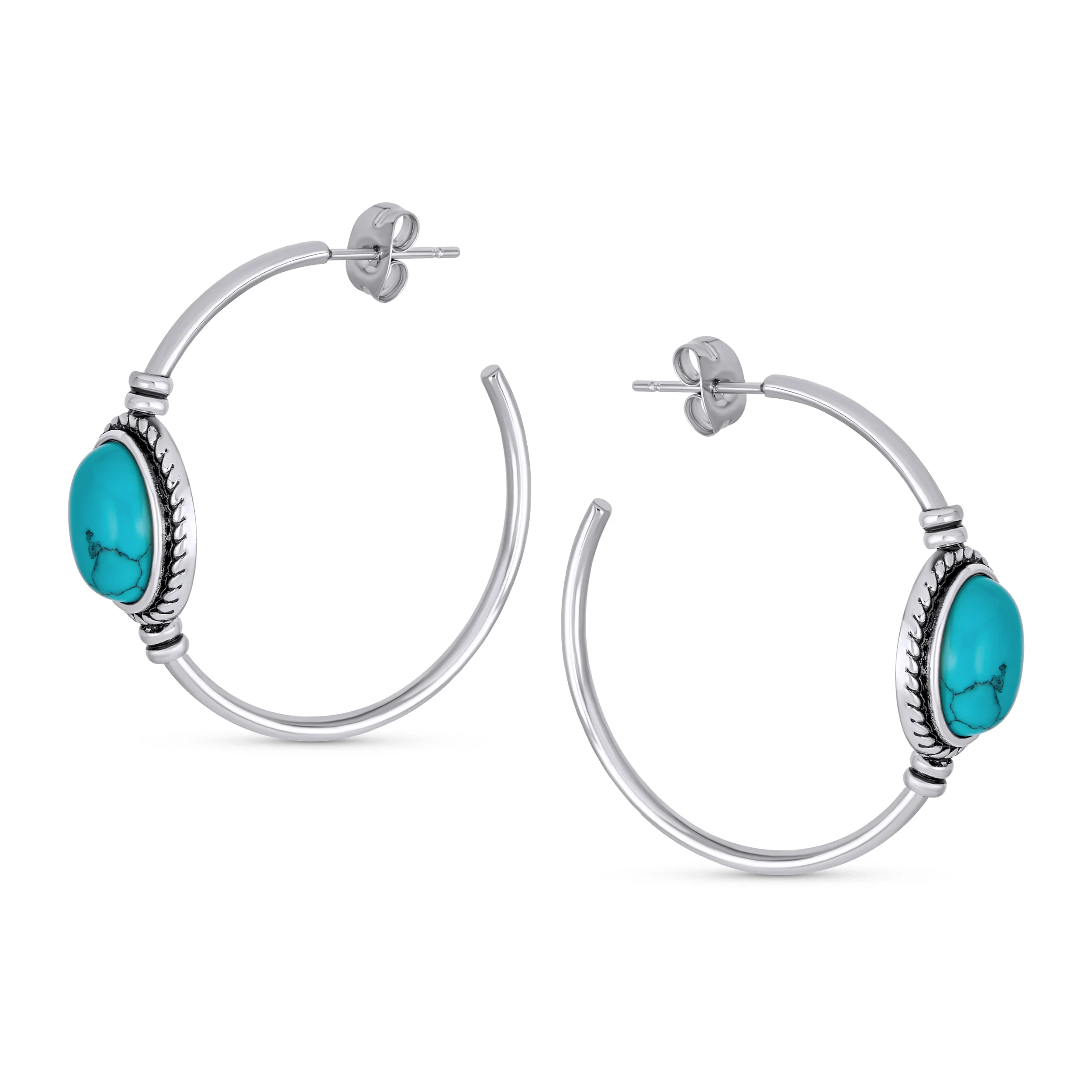 Choker Necklace and Compressed Turquoise Hoop Earrings Jewelry Set - Image 6