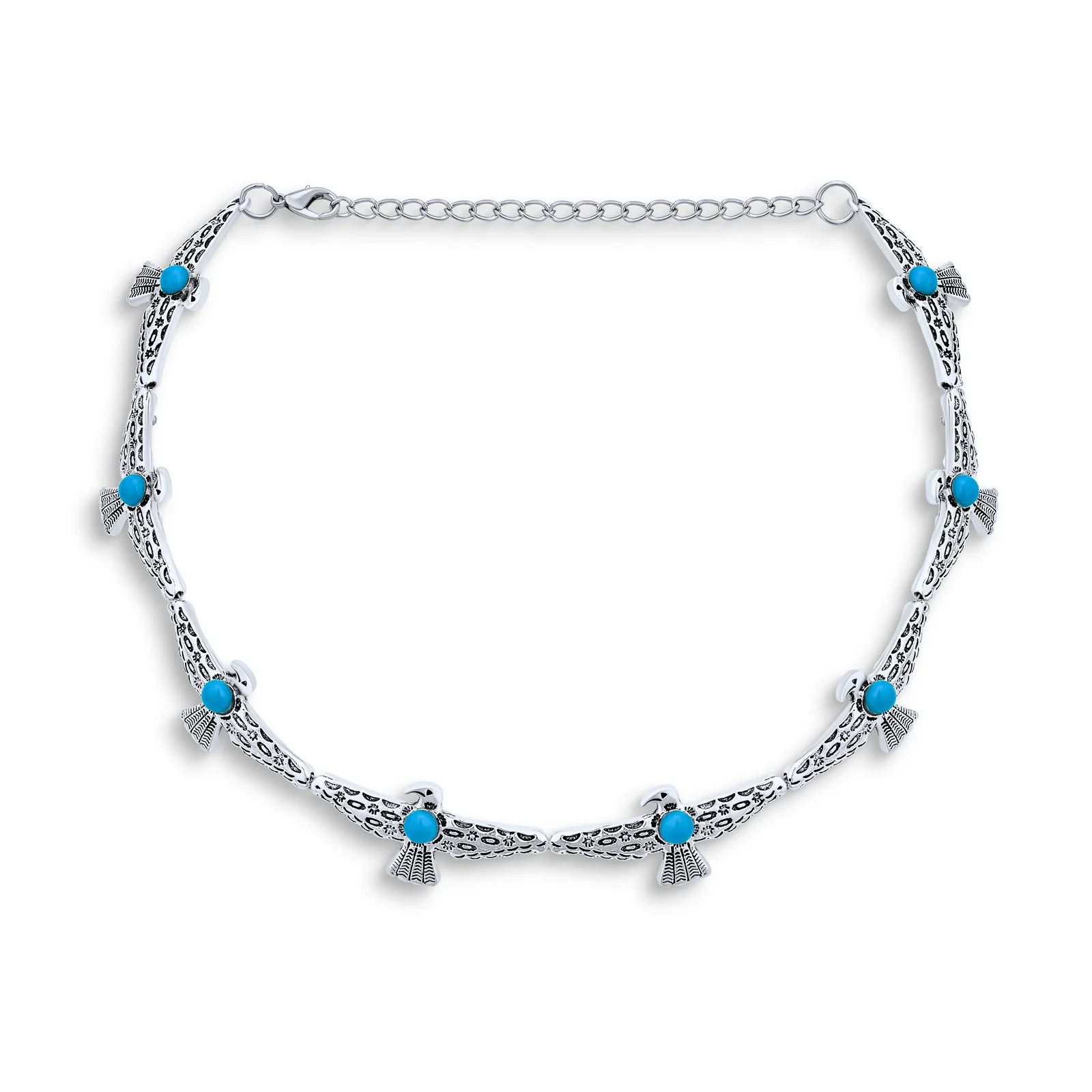 Southwestern Eagle Bird Necklace Choker with Turquoise Accents Adjustable Fashion Statement Jewelry