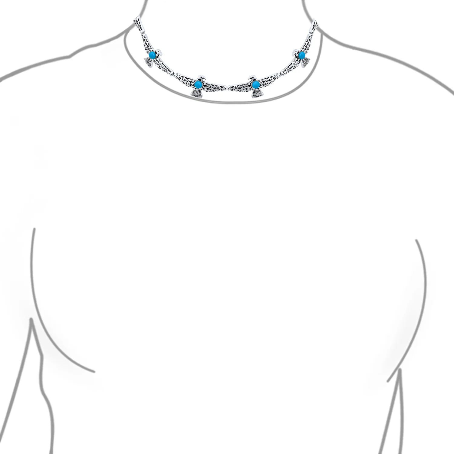 Southwestern Eagle Bird Necklace Choker with Turquoise Accents Adjustable Fashion Statement Jewelry - Image 3