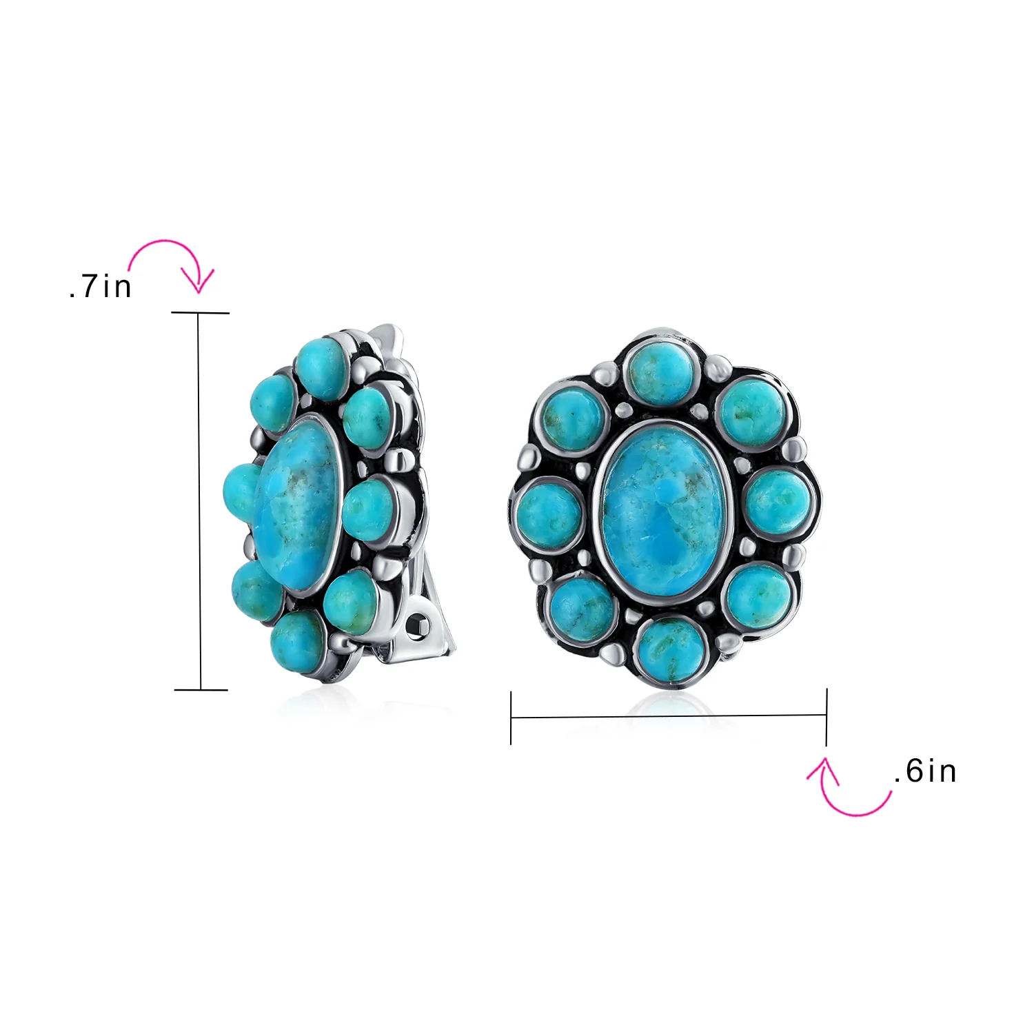 Southwestern Cabochon Gemstones Clip On Earrings For Non Pierced Ears Silver - Image 10