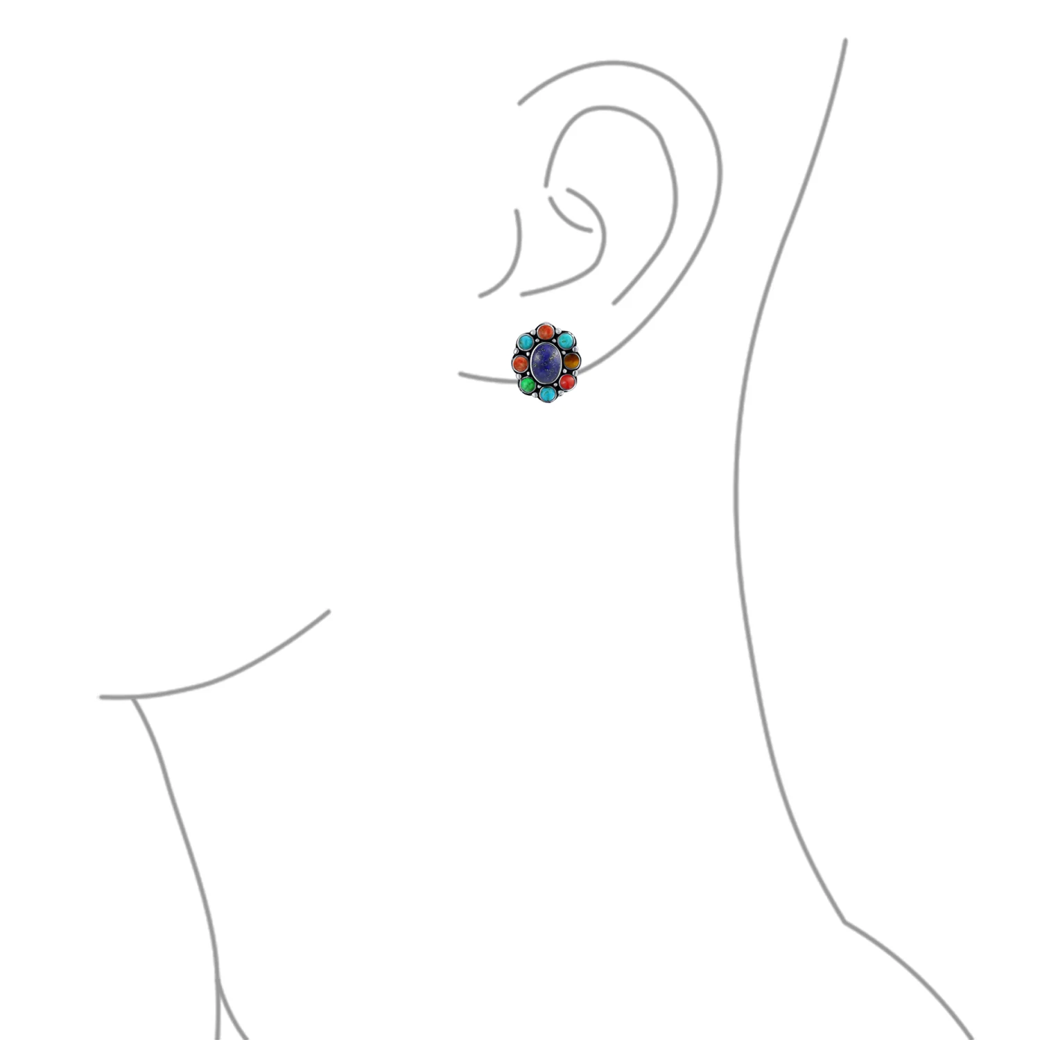 Southwestern Cabochon Gemstones Clip On Earrings For Non Pierced Ears Silver - Image 7