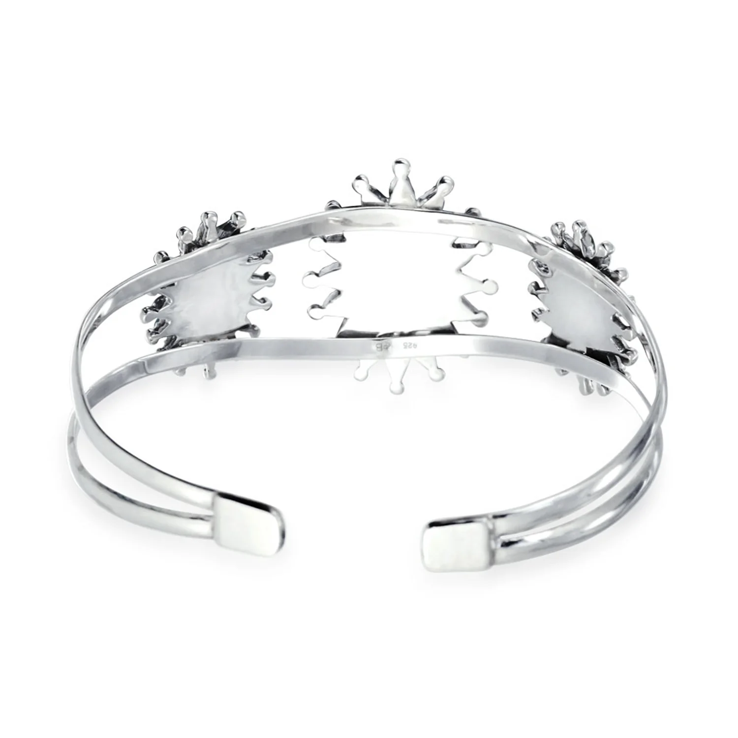 Native American Style Red Blue Turquoise Flower Blossom Statement Cuff Bracelet .925 Sterling Silver - Image 3