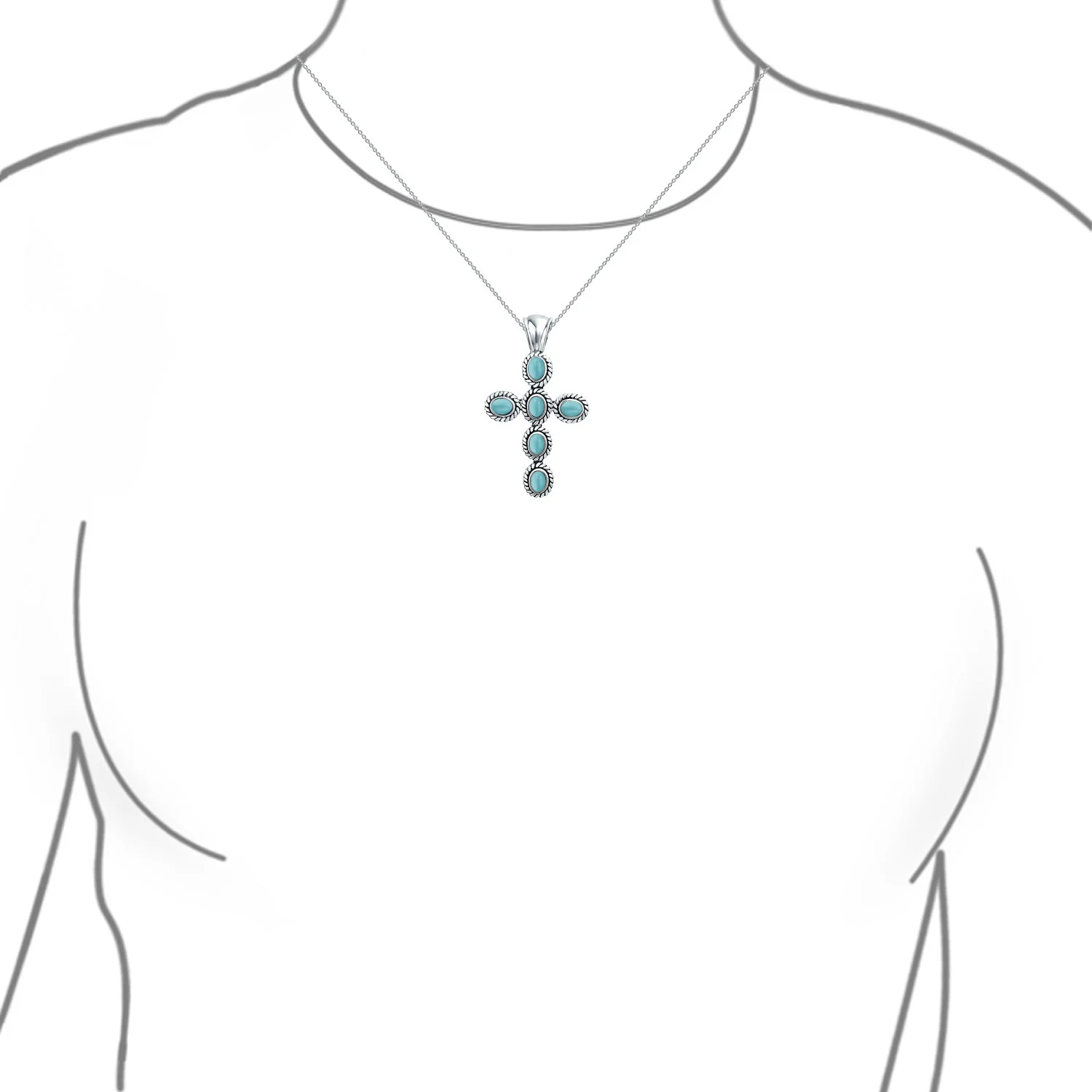 Southwestern Turquoise Cross Pendant Necklace in Sterling Silver Multiple Colors - Image 11