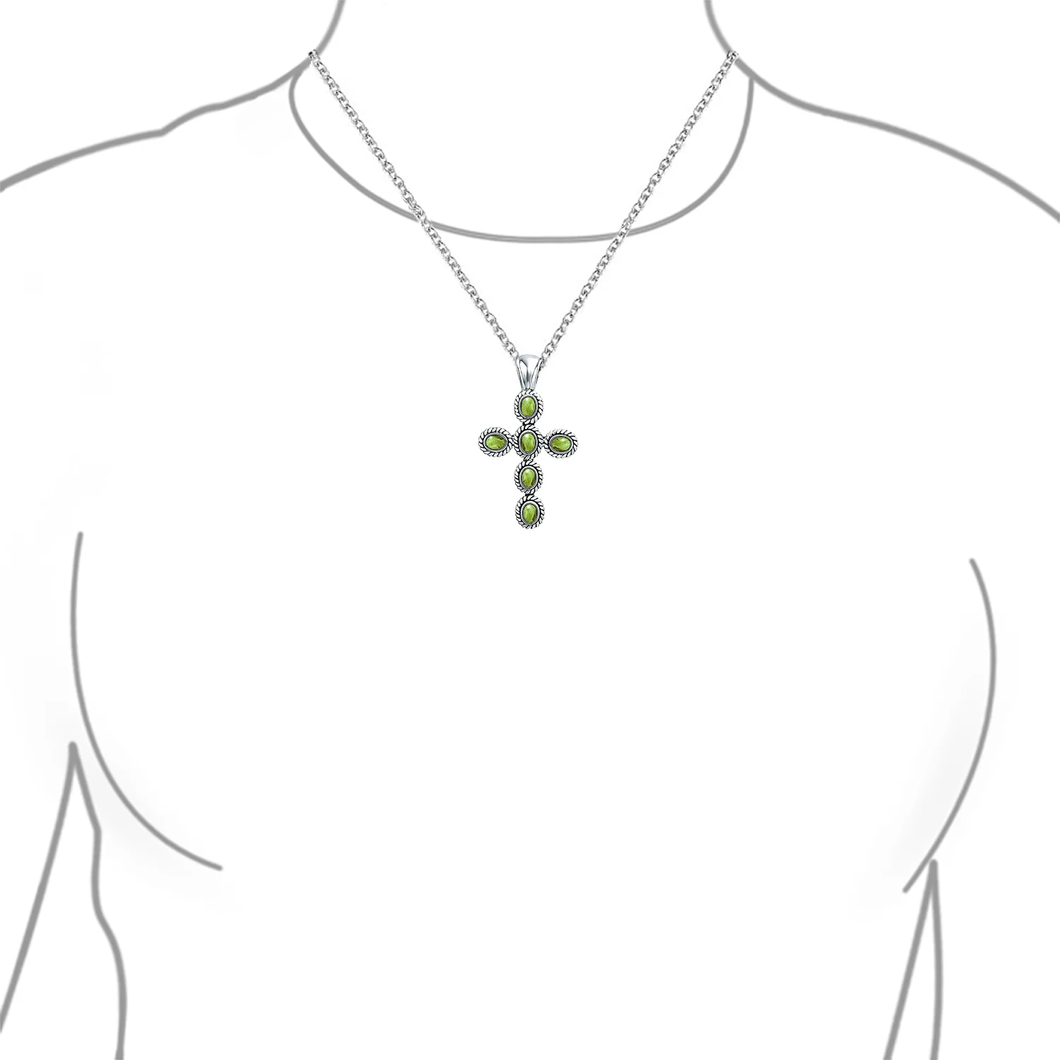 Southwestern Turquoise Cross Pendant Necklace in Sterling Silver Multiple Colors - Image 12