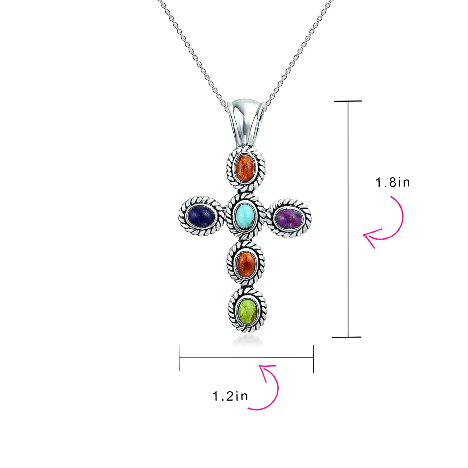 Southwestern Turquoise Cross Pendant Necklace in Sterling Silver Multiple Colors - Image 13