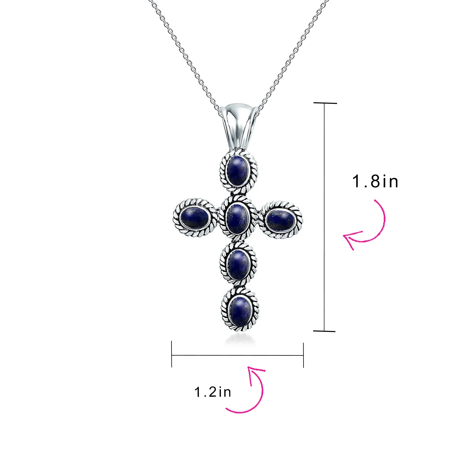 Southwestern Turquoise Cross Pendant Necklace in Sterling Silver Multiple Colors - Image 14