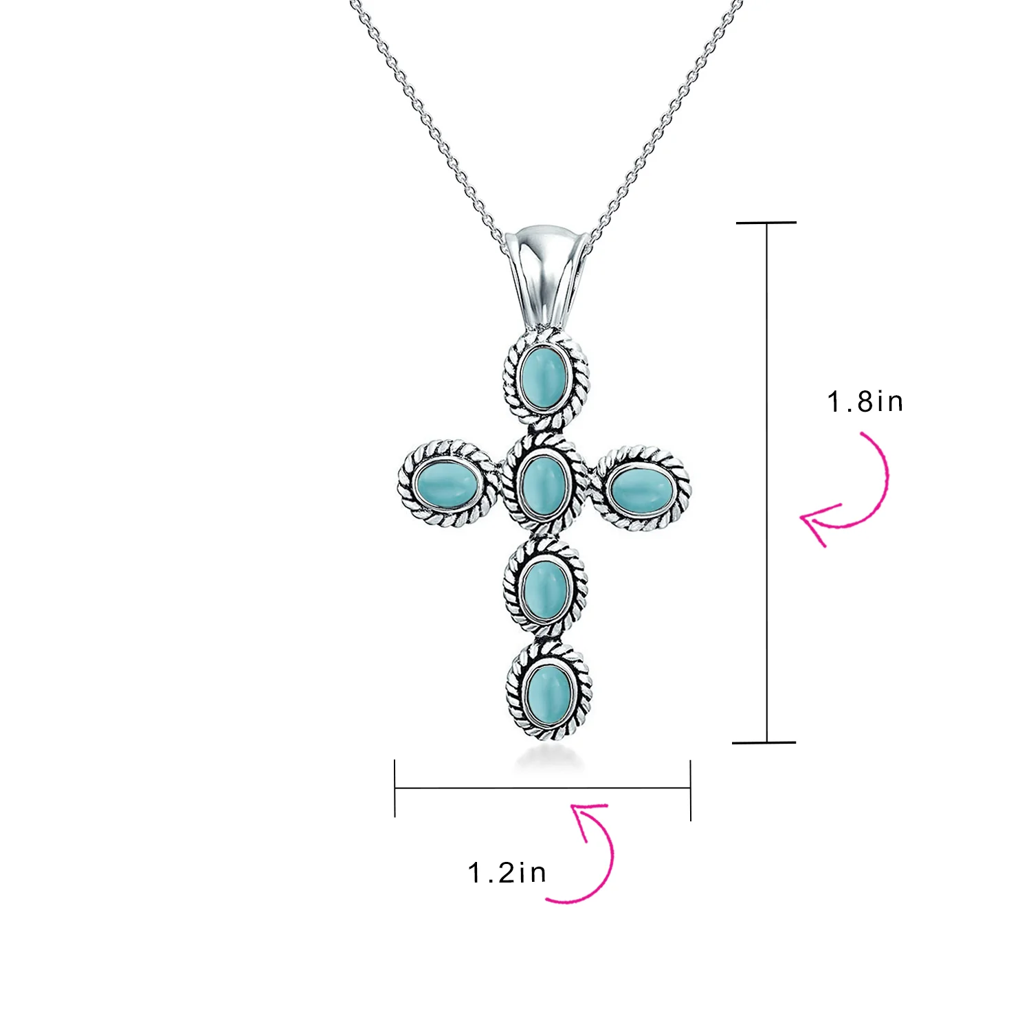 Southwestern Turquoise Cross Pendant Necklace in Sterling Silver Multiple Colors - Image 15