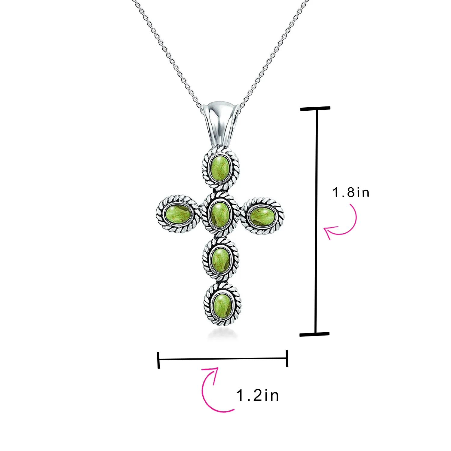Southwestern Turquoise Cross Pendant Necklace in Sterling Silver Multiple Colors - Image 16