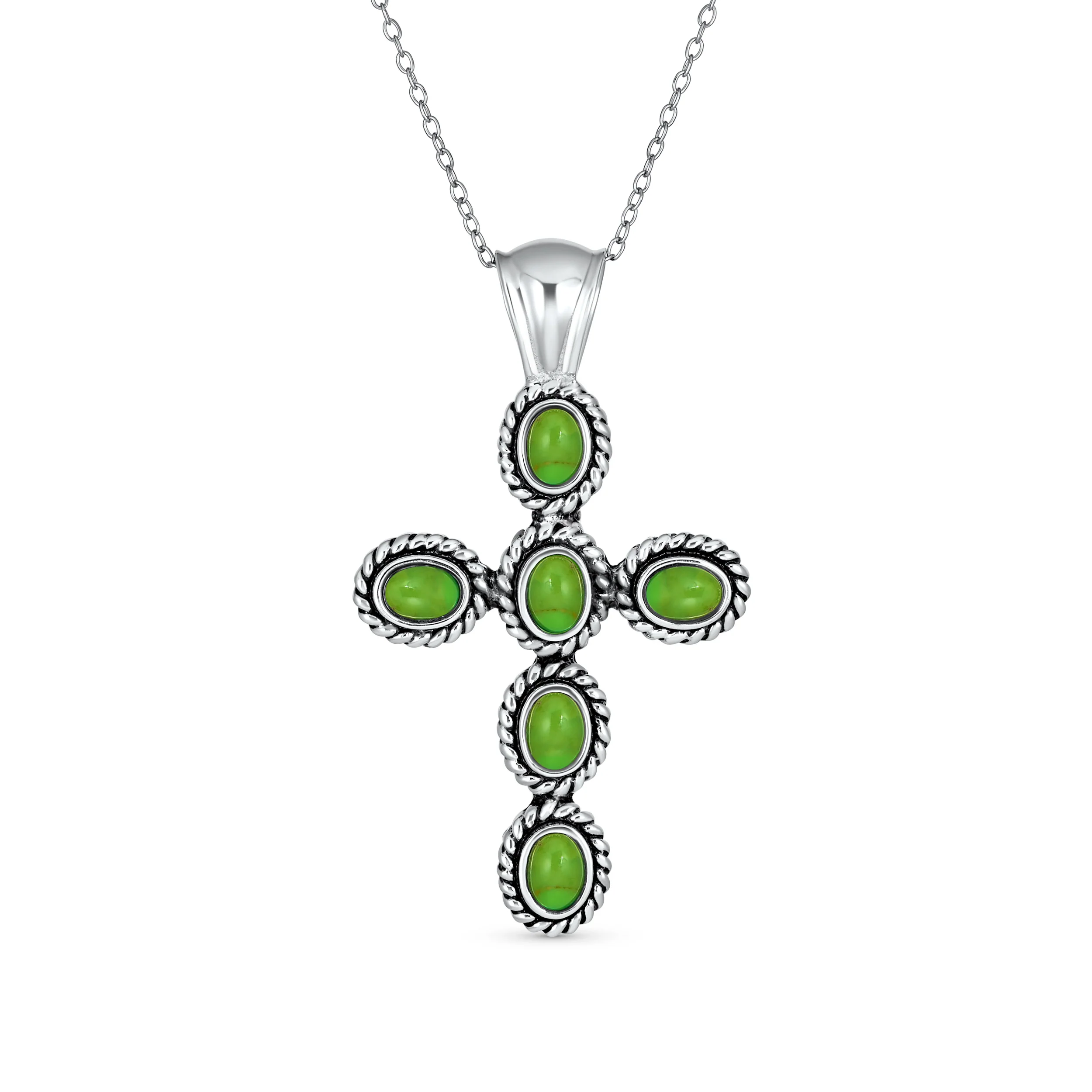 Southwestern Turquoise Cross Pendant Necklace in Sterling Silver Multiple Colors - Image 4