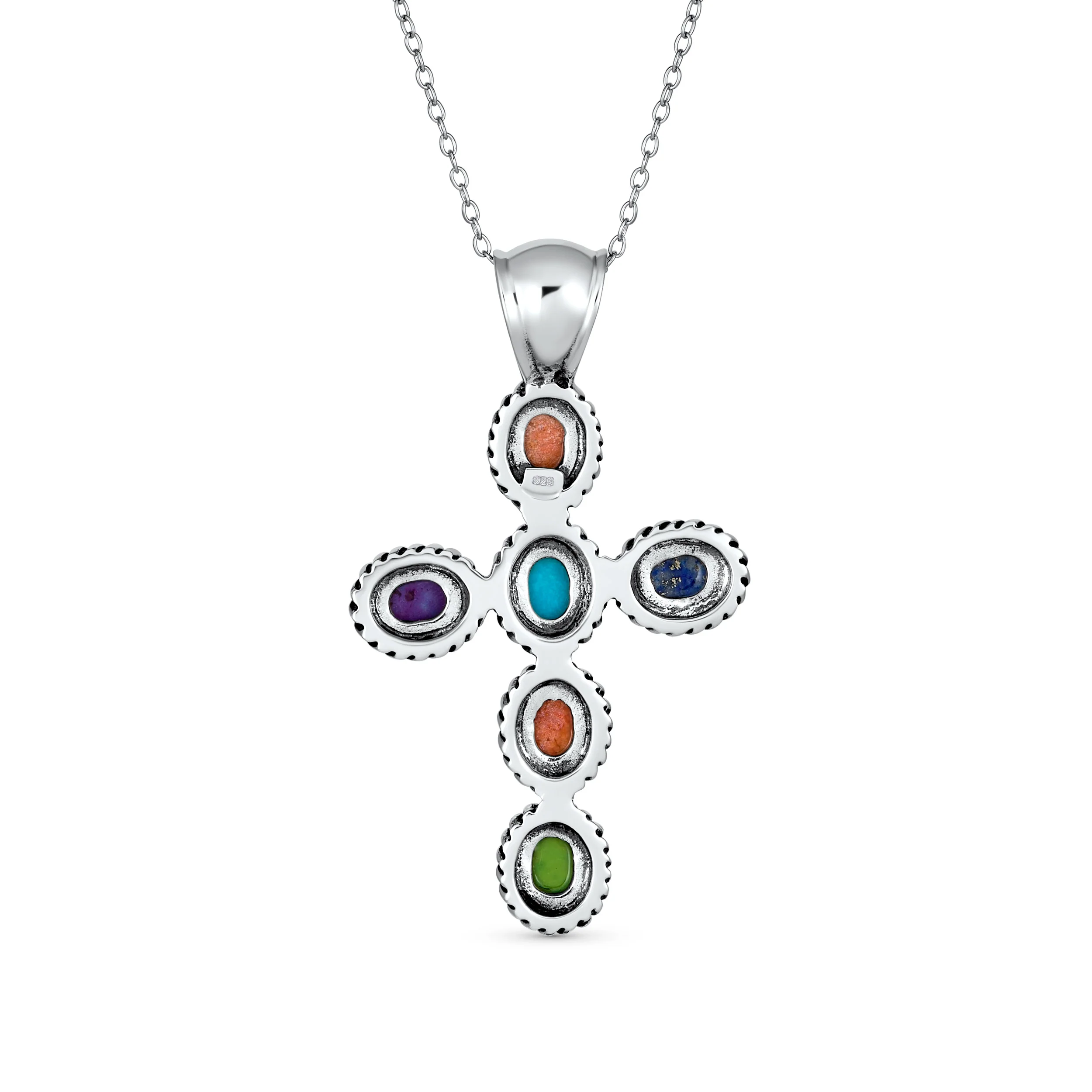 Southwestern Turquoise Cross Pendant Necklace in Sterling Silver Multiple Colors - Image 5