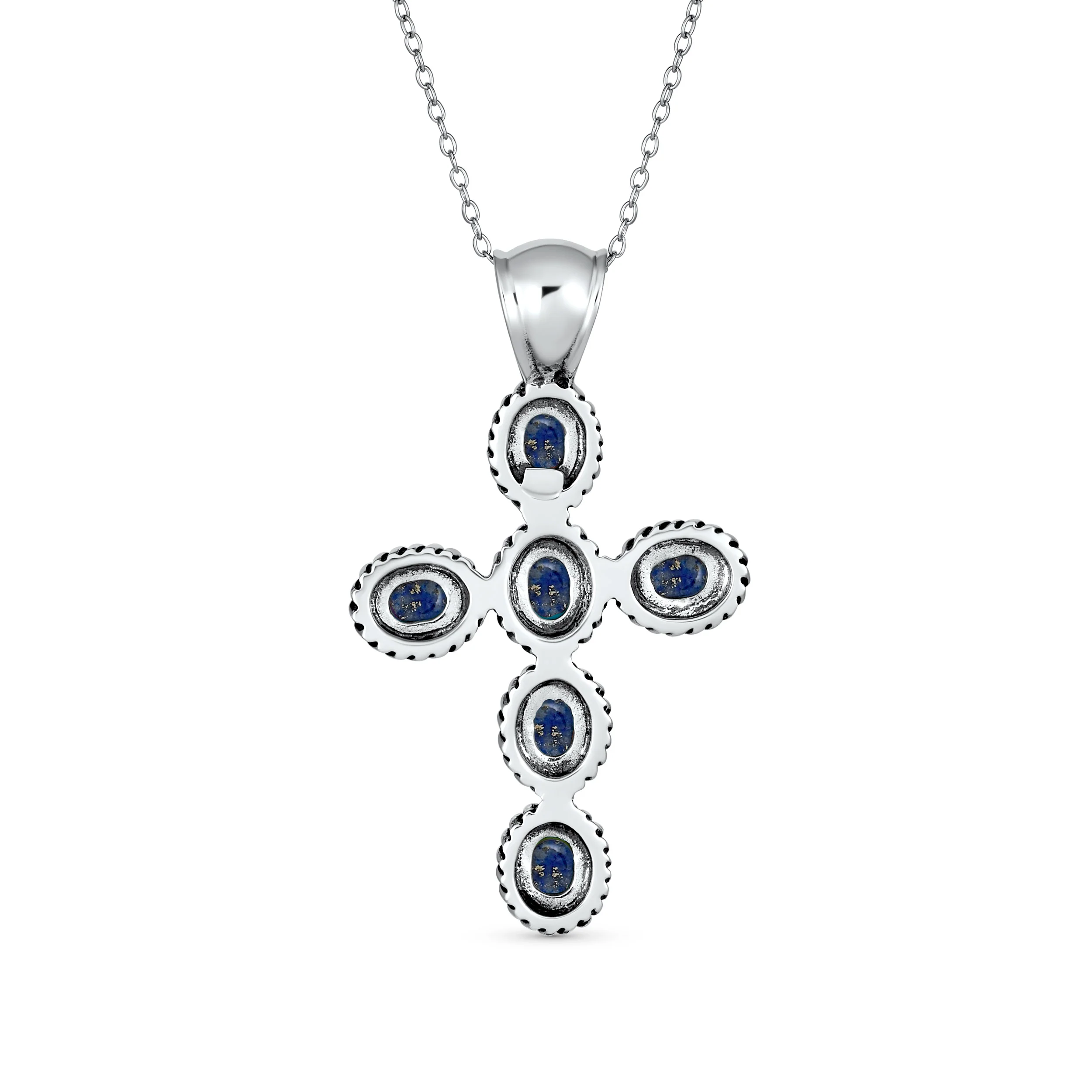 Southwestern Turquoise Cross Pendant Necklace in Sterling Silver Multiple Colors - Image 6
