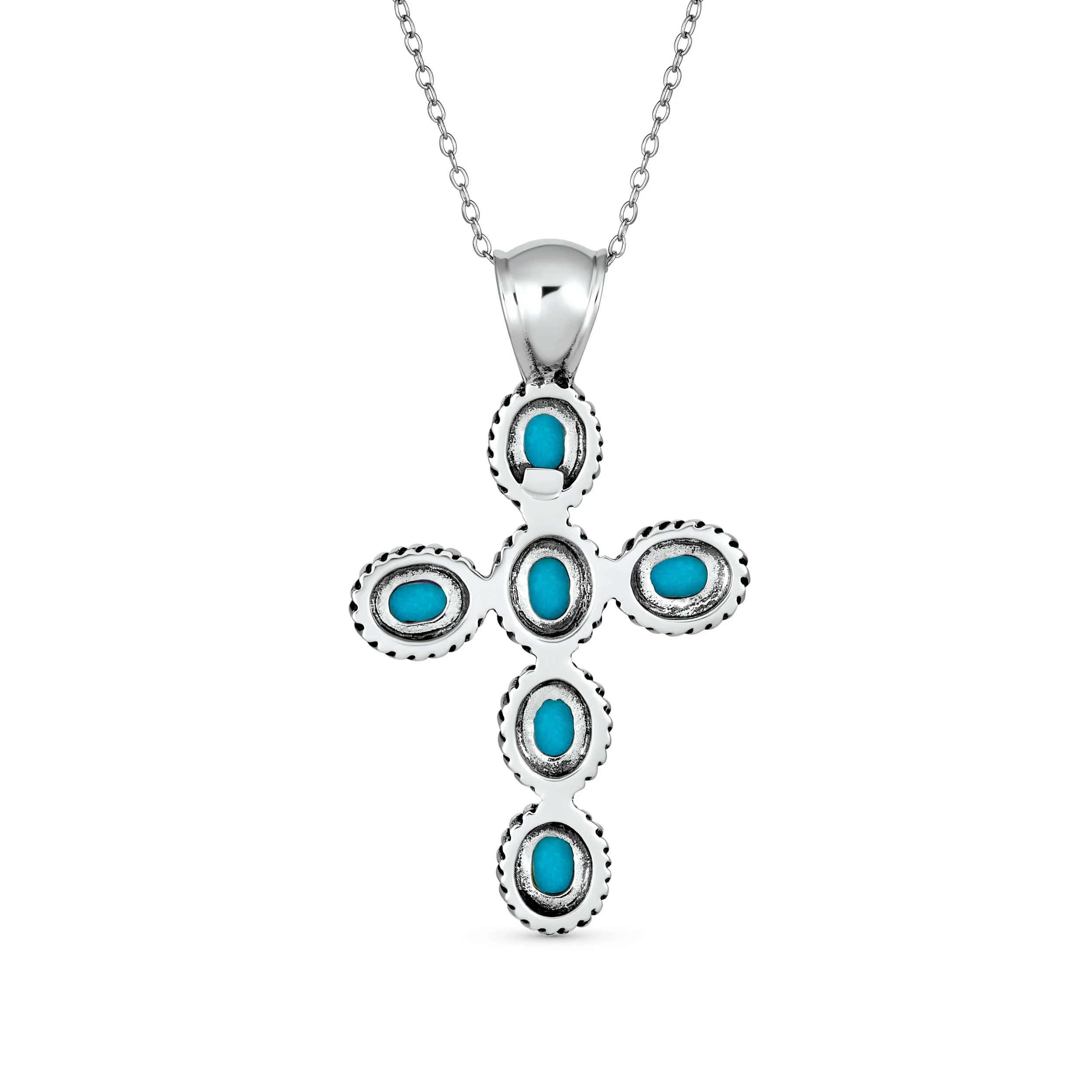 Southwestern Turquoise Cross Pendant Necklace in Sterling Silver Multiple Colors - Image 7