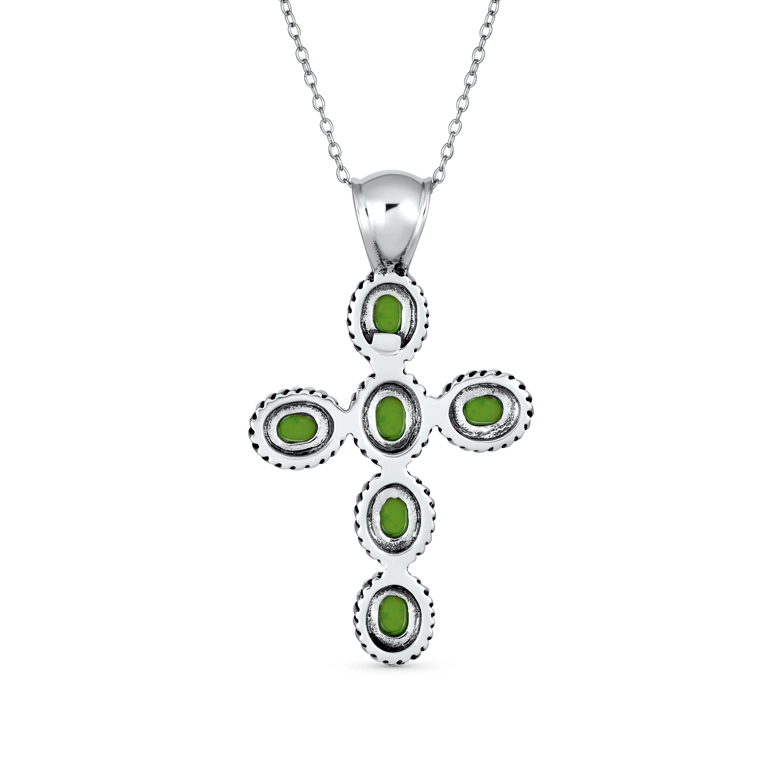 Southwestern Turquoise Cross Pendant Necklace in Sterling Silver Multiple Colors - Image 8