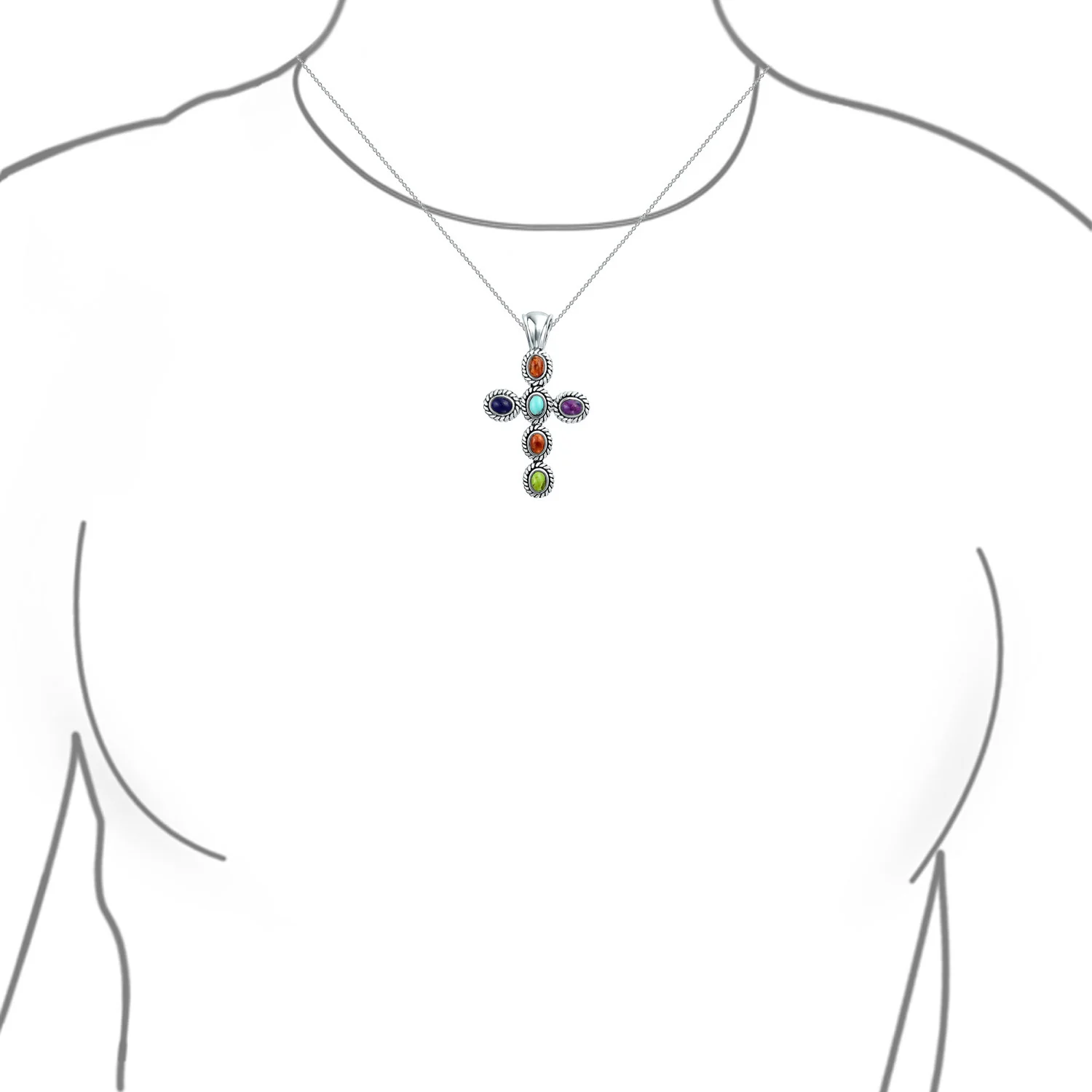 Southwestern Turquoise Cross Pendant Necklace in Sterling Silver Multiple Colors - Image 9