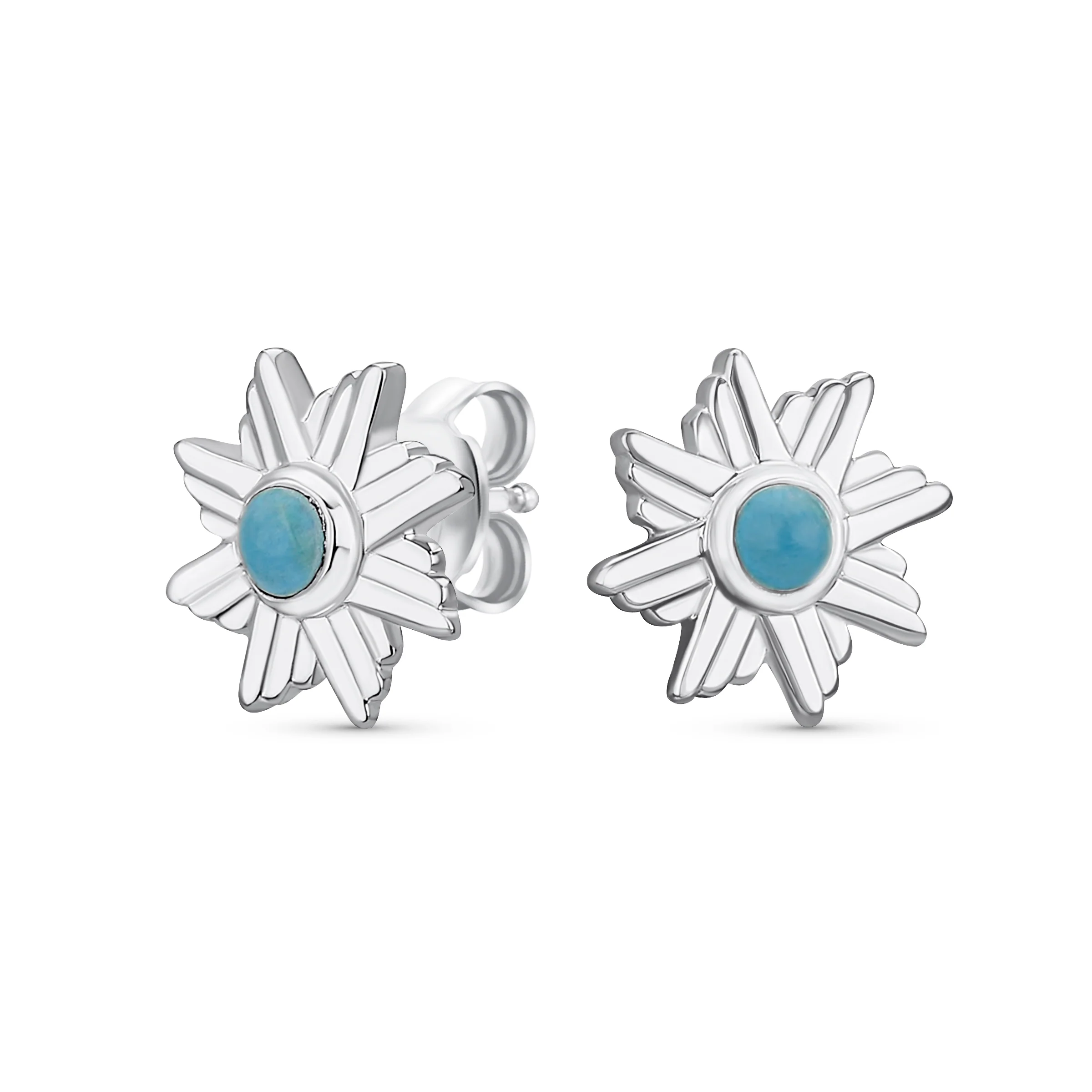 Southwestern Style Eagle Wings Turquoise Round Stud Earrings .925 Sterling Silver