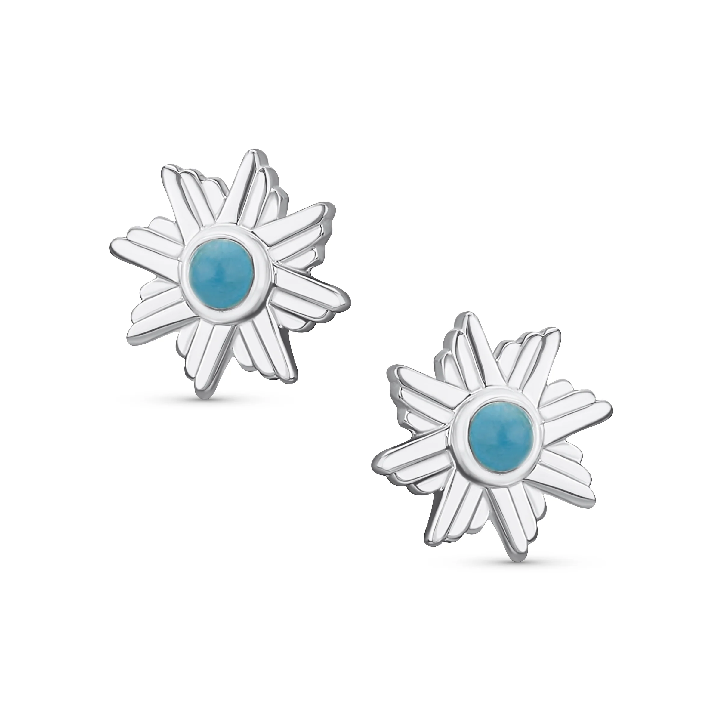 Southwestern Style Eagle Wings Turquoise Round Stud Earrings .925 Sterling Silver - Image 2