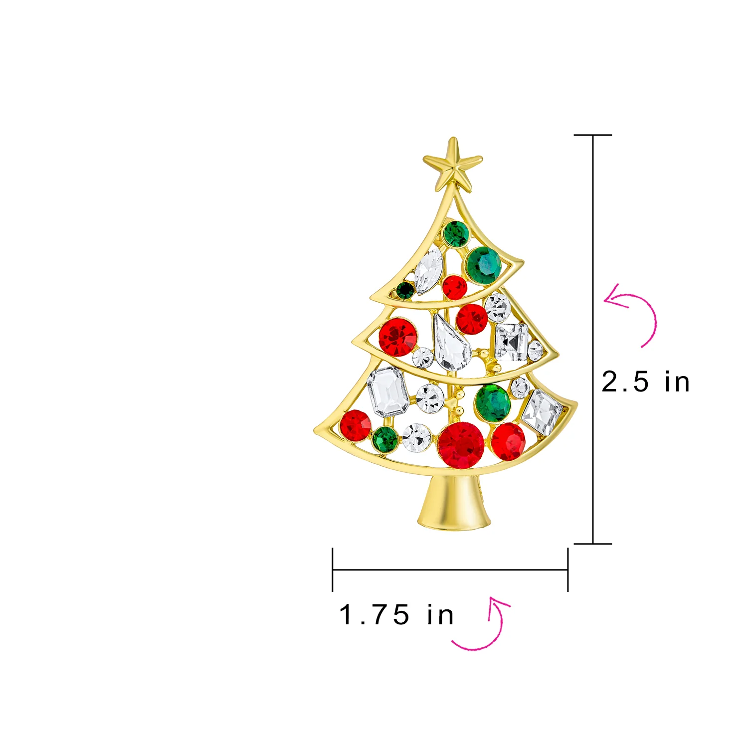 Sparkling Crystal Christmas Tree Brooche Pin Red Green White Gold Plated - Image 2