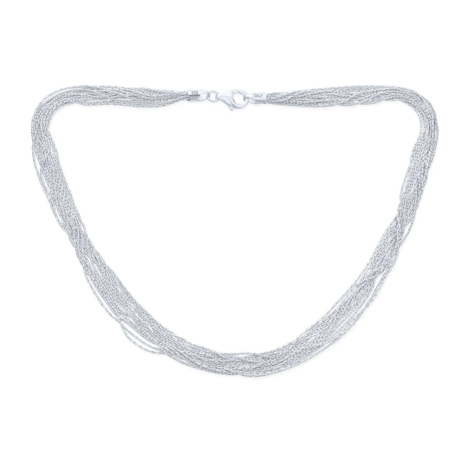 Statement 12 Multi Strand Chain Sparkling Diamond-Cut Necklace Sterling Silver